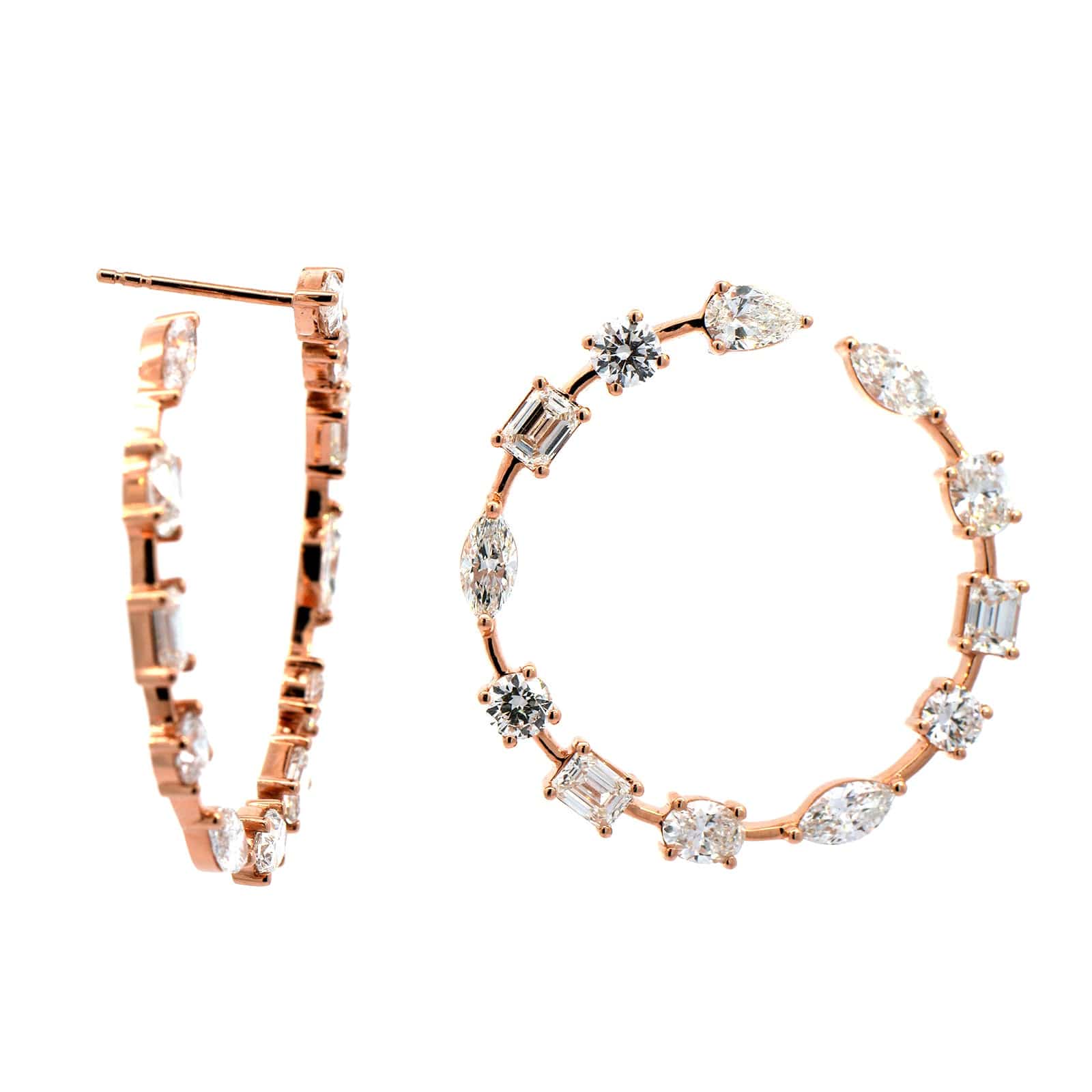 18K Rose Gold Diamond Hoop Earrings - Image 3