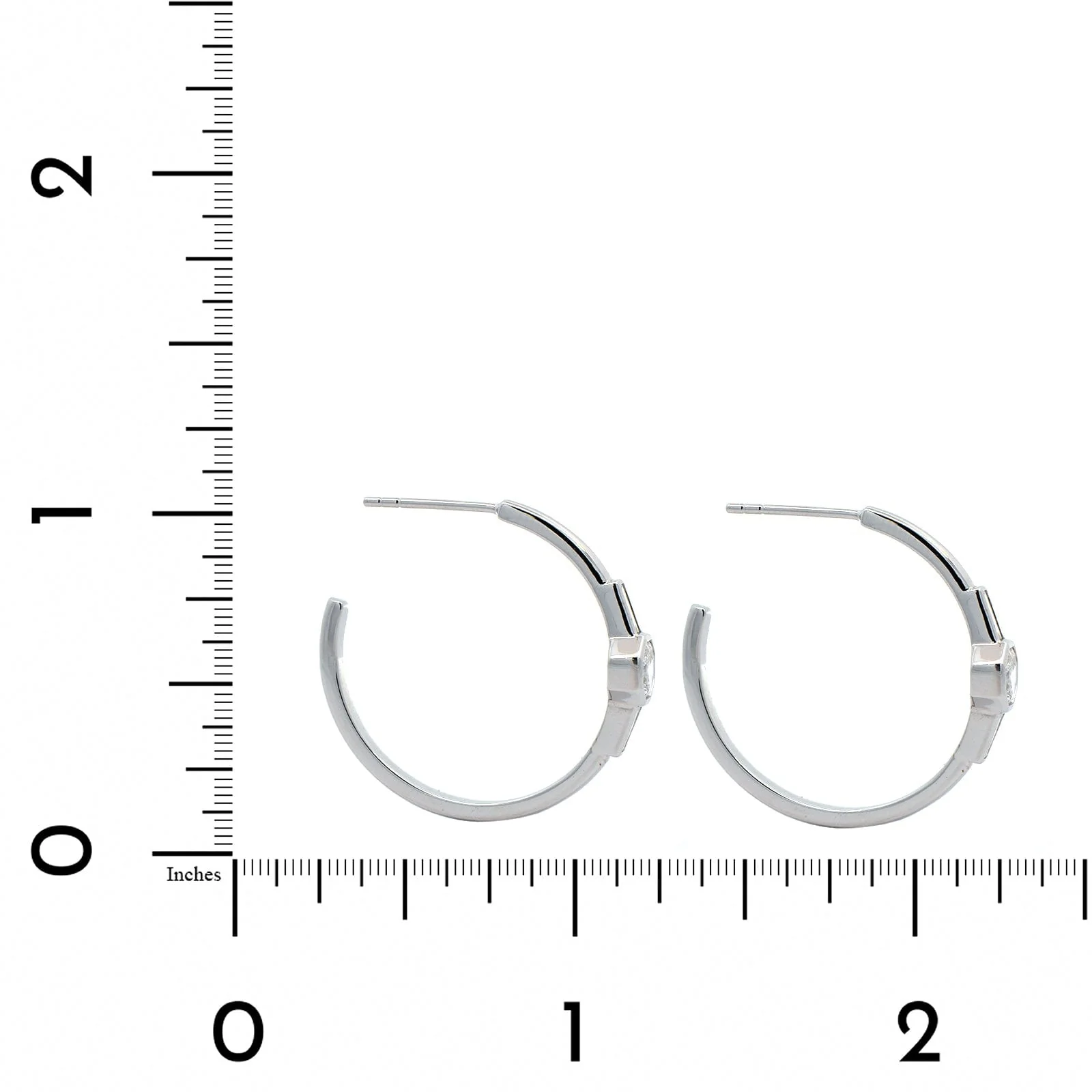 18K White Gold Bezel Set Diamond Hoop Earrings - Image 2
