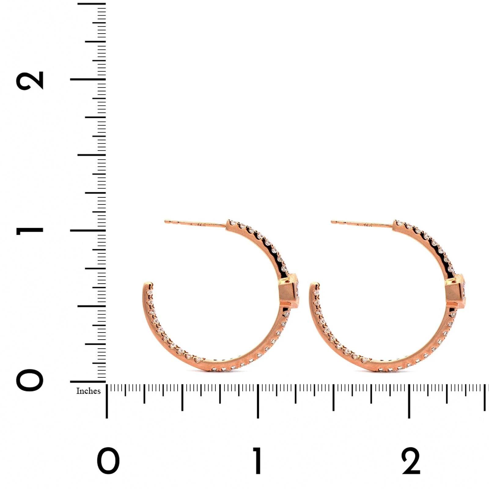 18K Rose Gold Diamond Hoop Earrings - Image 2