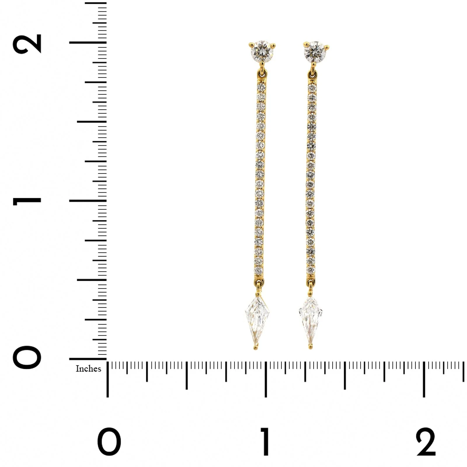 18K Yellow Gold Diamond Dangle Stick Earrings - Image 2