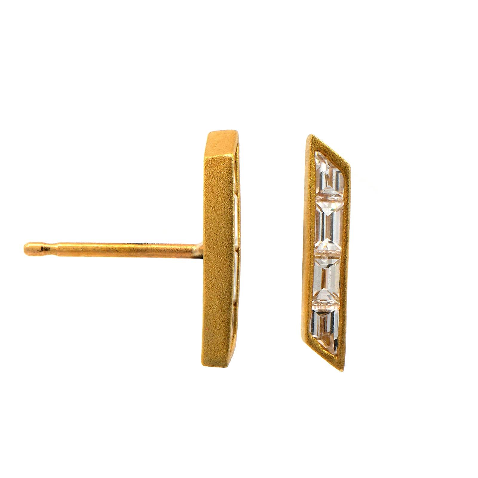 18K Yellow Gold Diamond Stud Earrings - Image 3