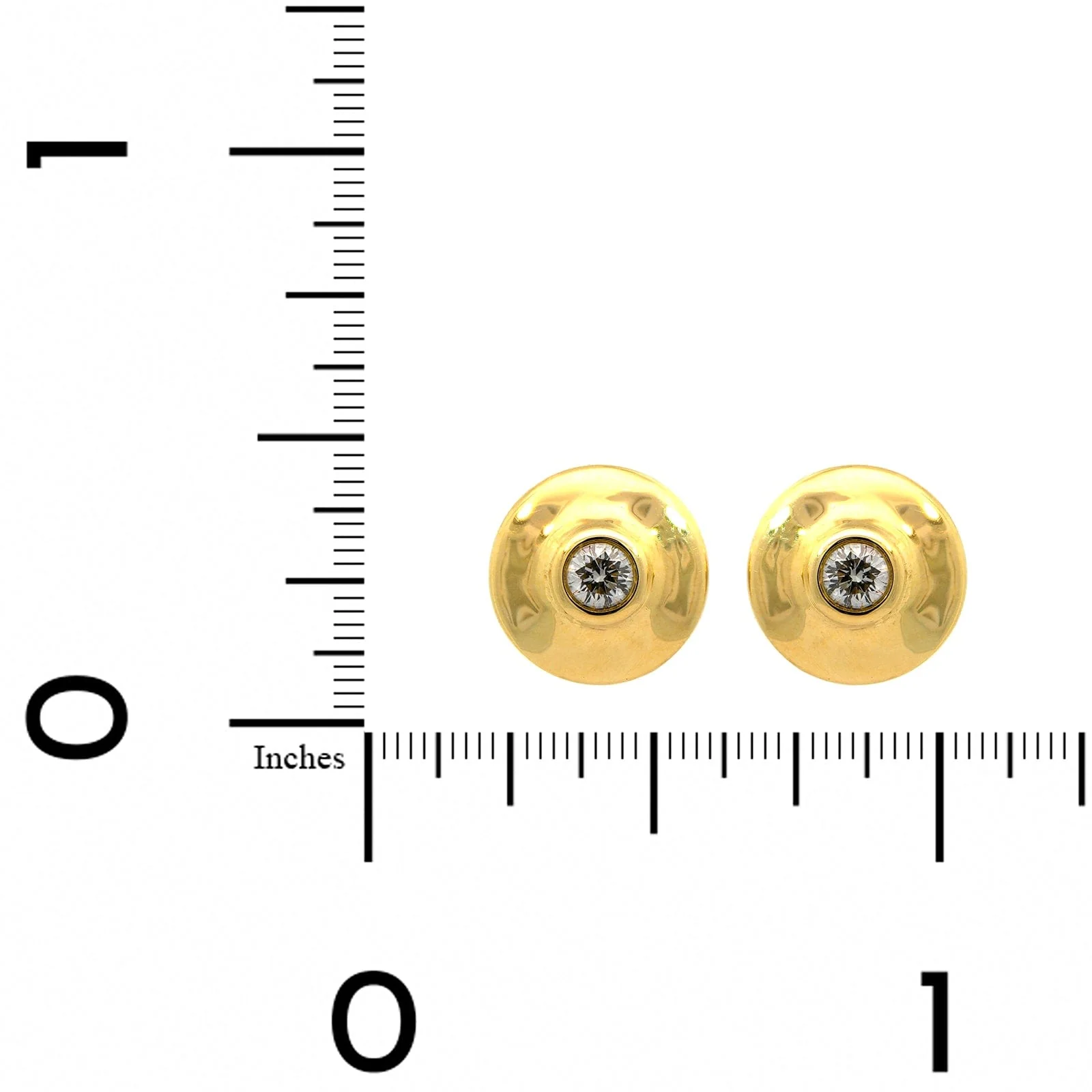 18K Yellow Gold Diamond Button Stud Earrings - Image 2