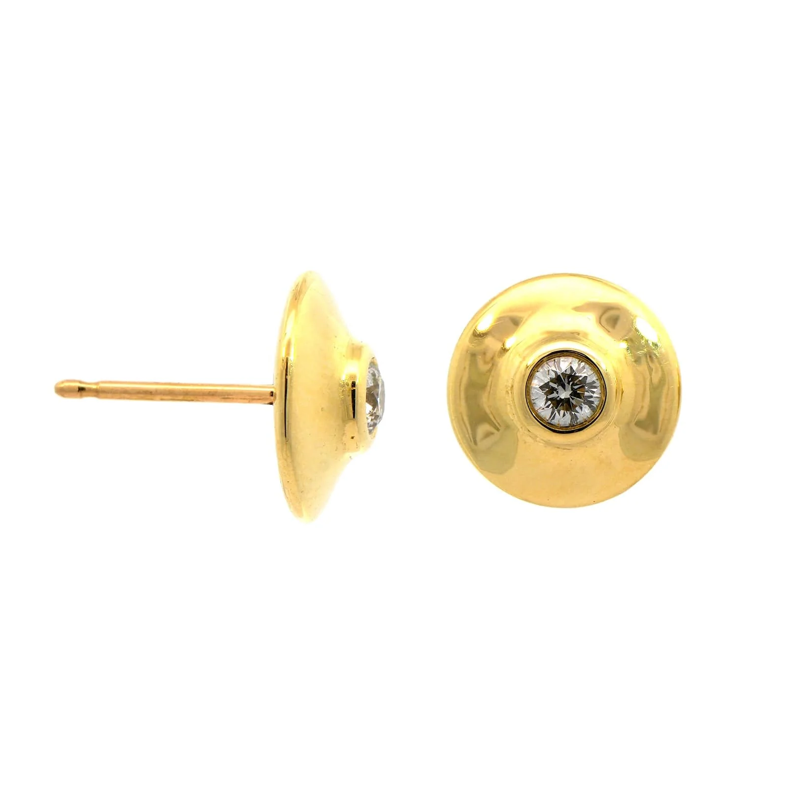 18K Yellow Gold Diamond Button Stud Earrings - Image 3