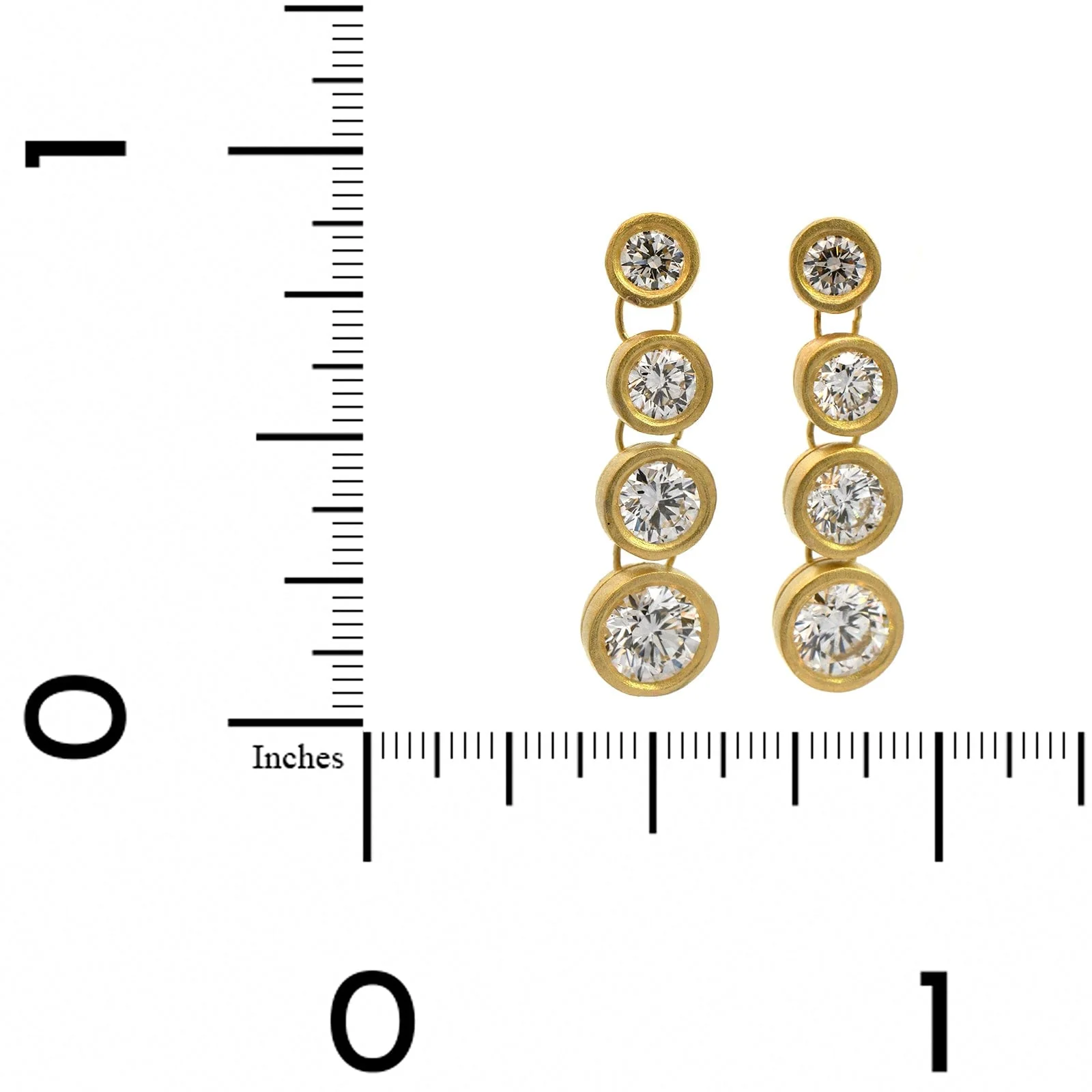 18K Yellow Gold Graduating Bezel Set Diamond Dangle Earrings - Image 2