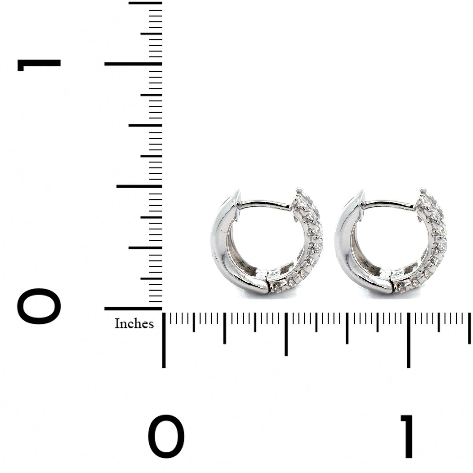 18K White Gold Baguette and Round Diamond Huggie Earrings - Image 2