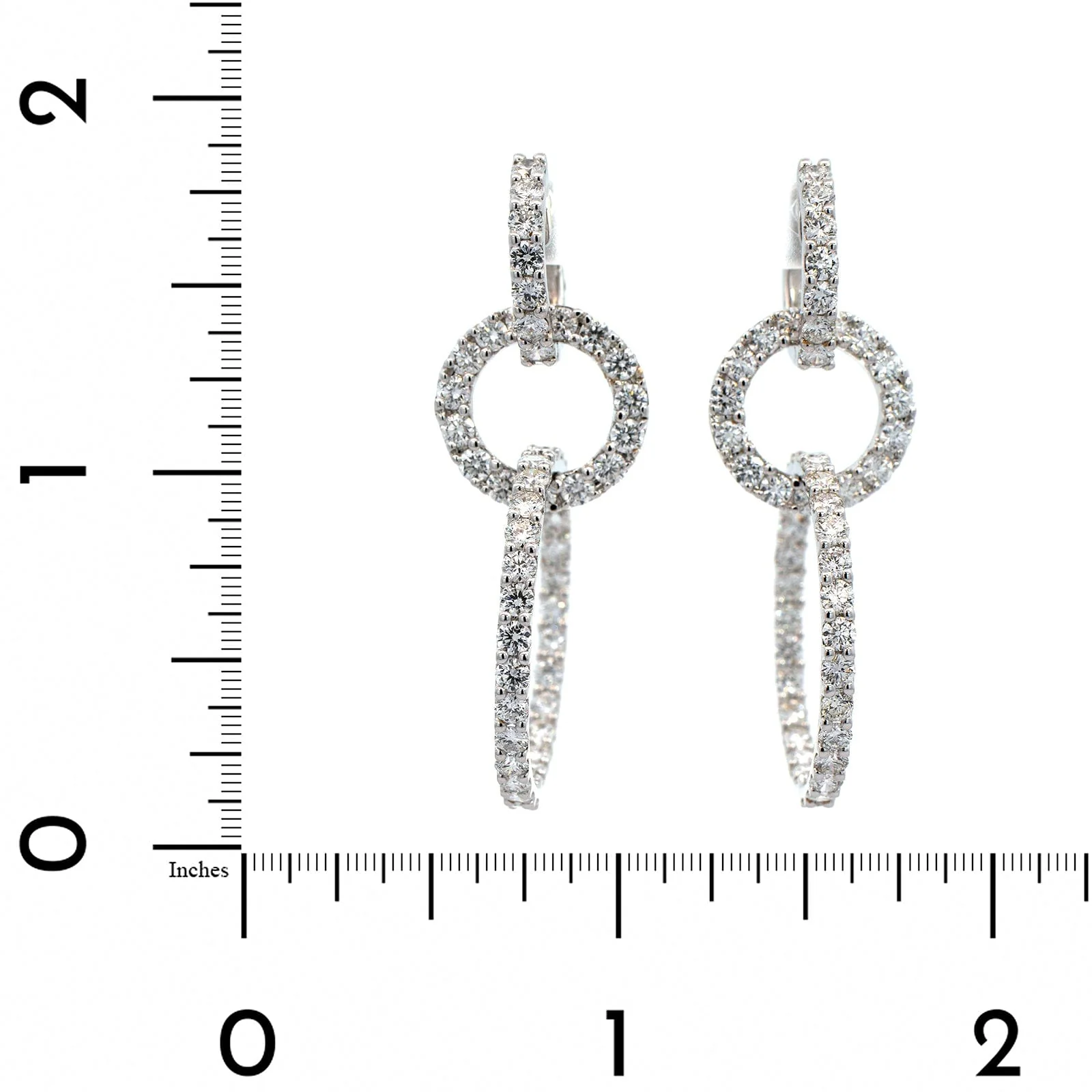 18K White Gold Round Diamond Dangle Hoop Earrings - Image 2