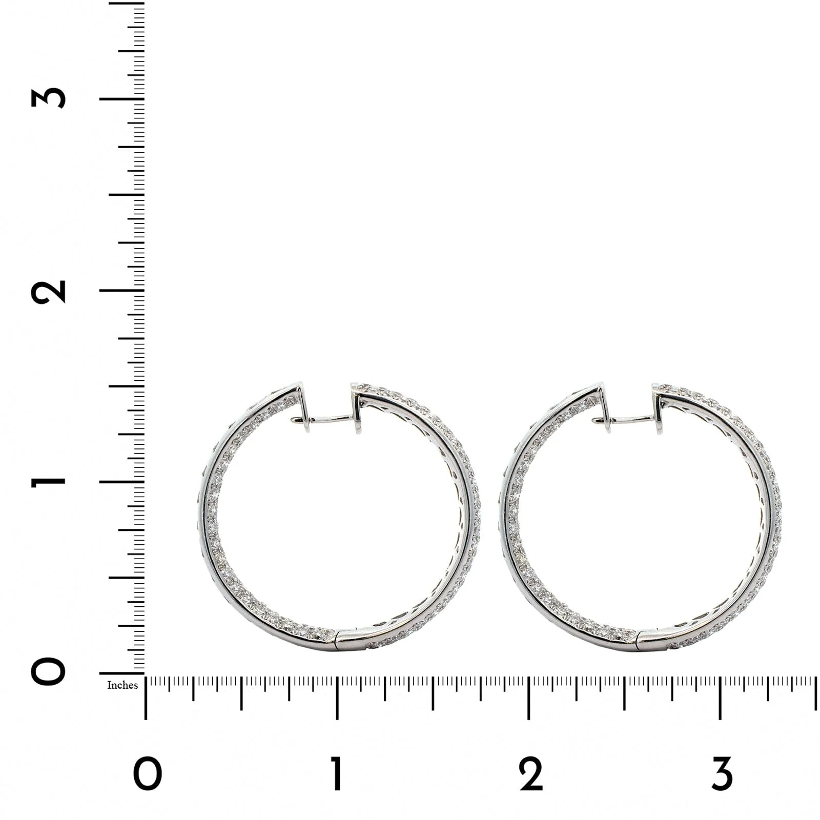 18K White Gold Pave Diamond Hoop Earrings - Image 2