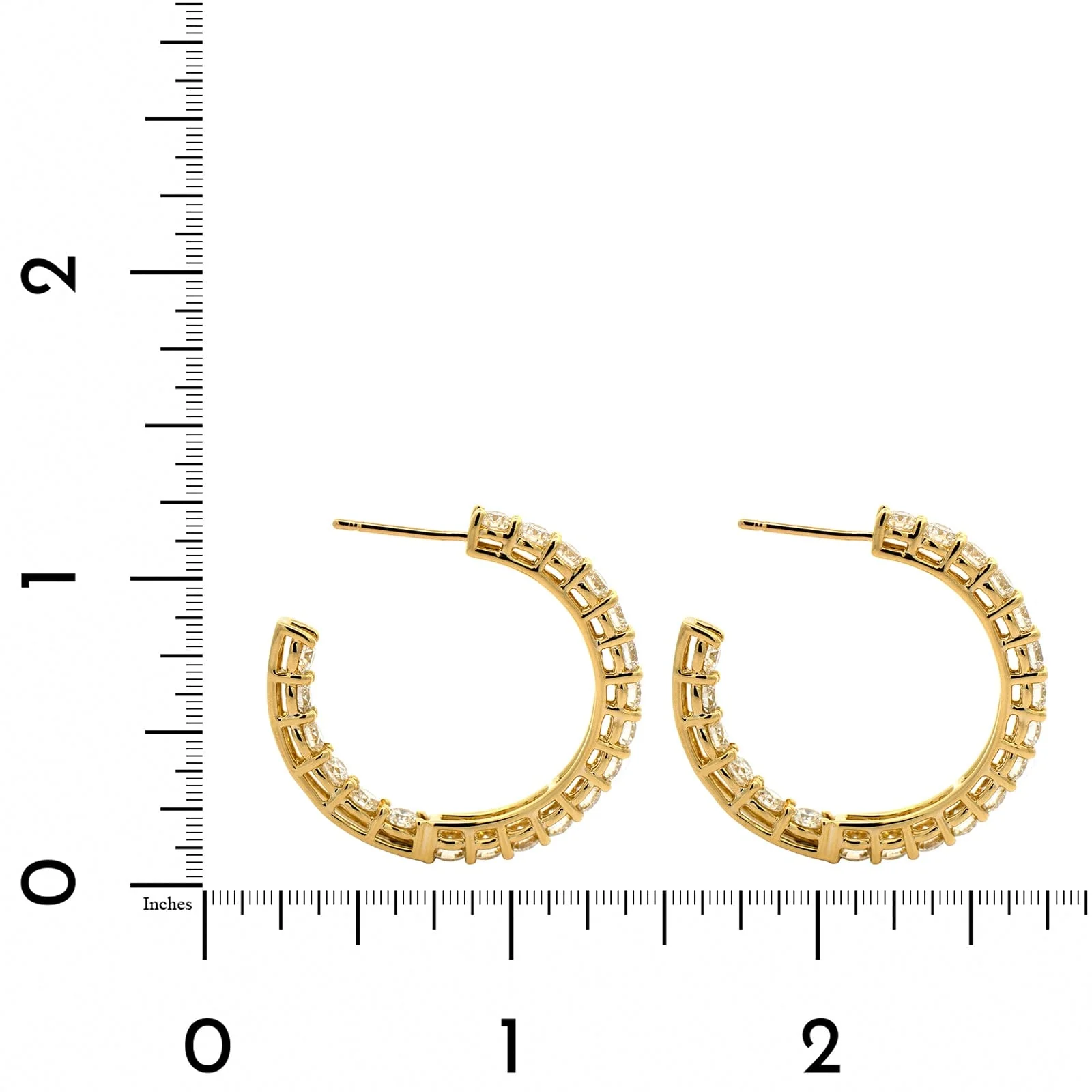 18K Yellow Gold Open Diamond Hoop Earrings - Image 2