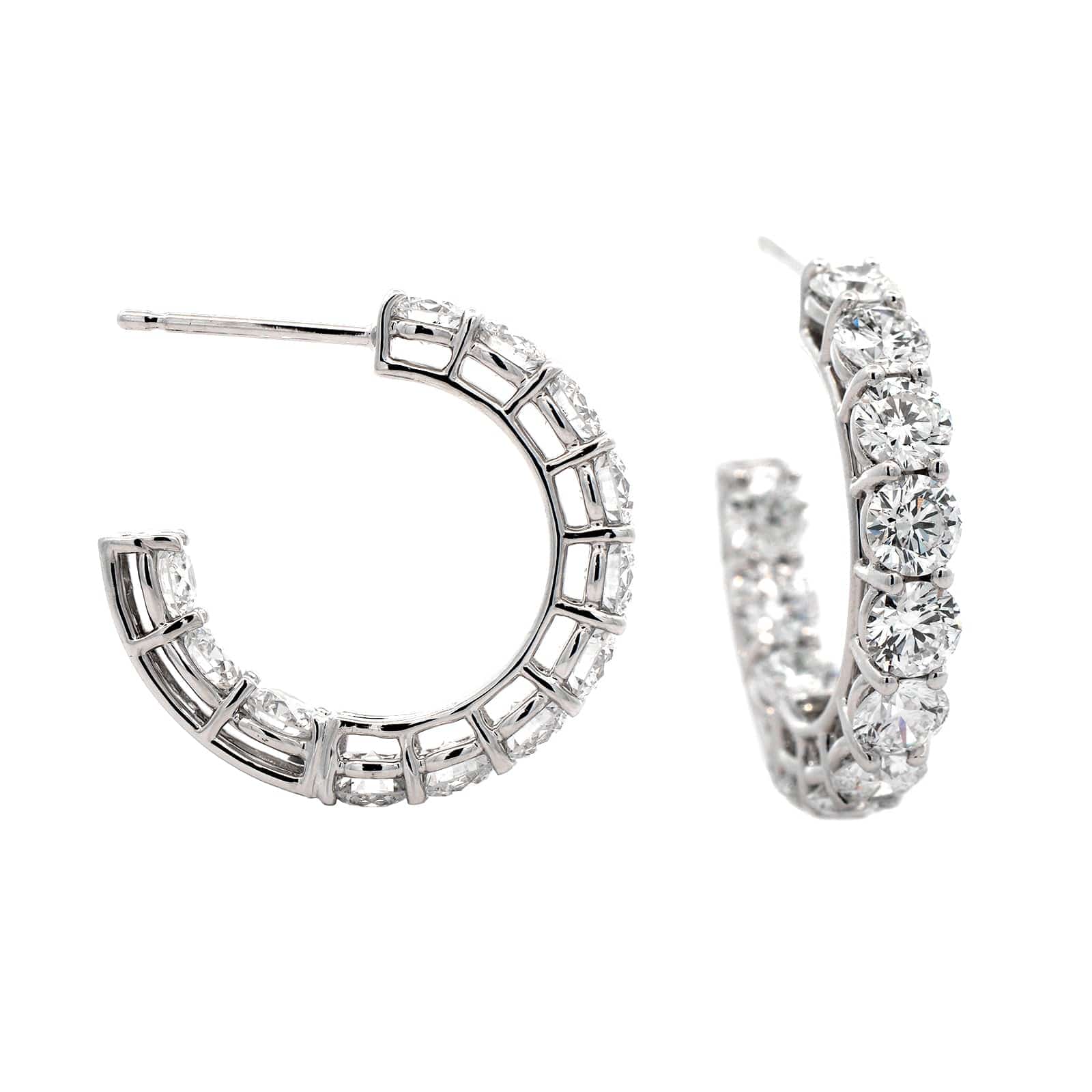 18K White Gold Open Diamond Hoop Earrings - Image 3