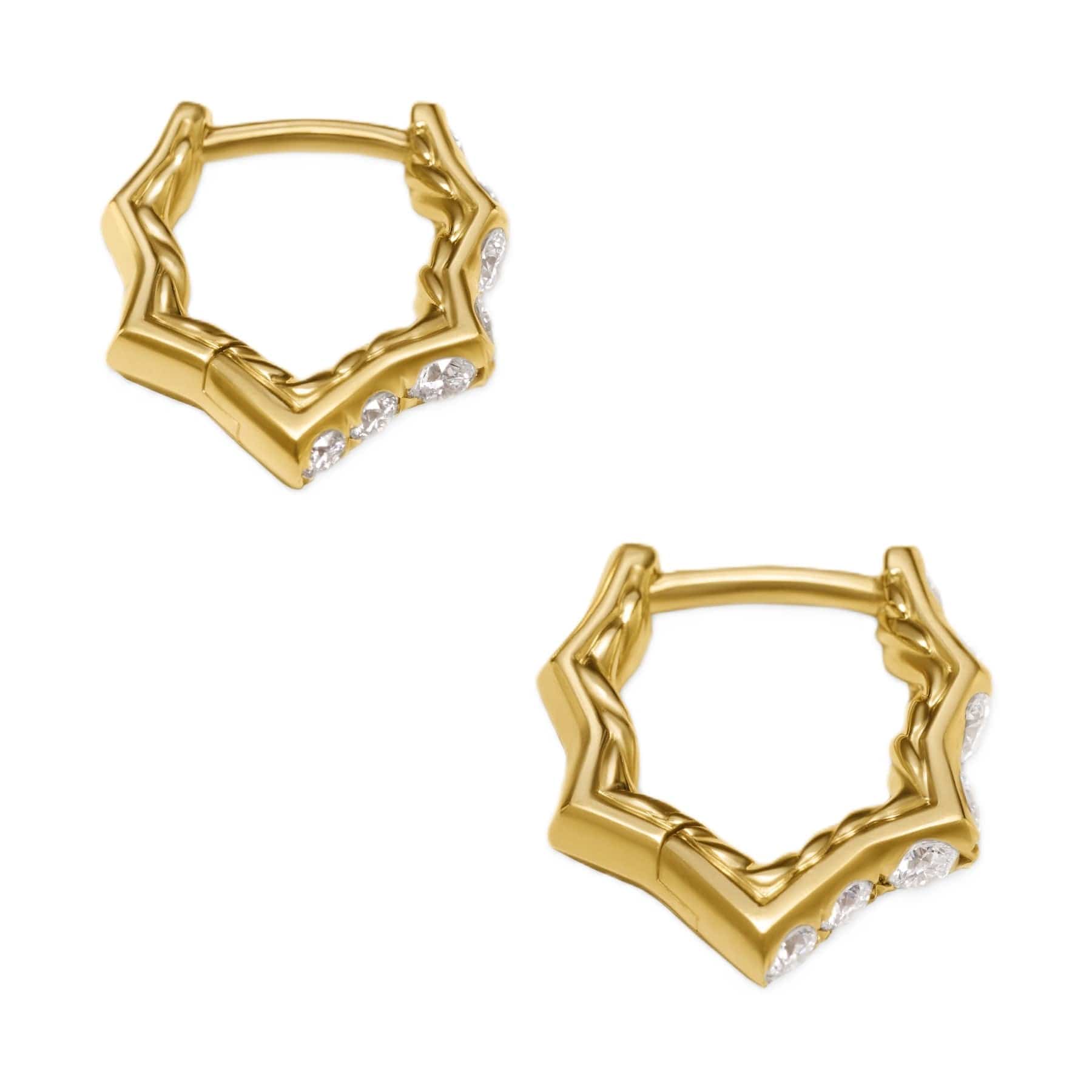 Zig Zag Stax™ Huggie Hoop Earrings 18K Yellow Gold with Diamonds, 13mm - Image 3