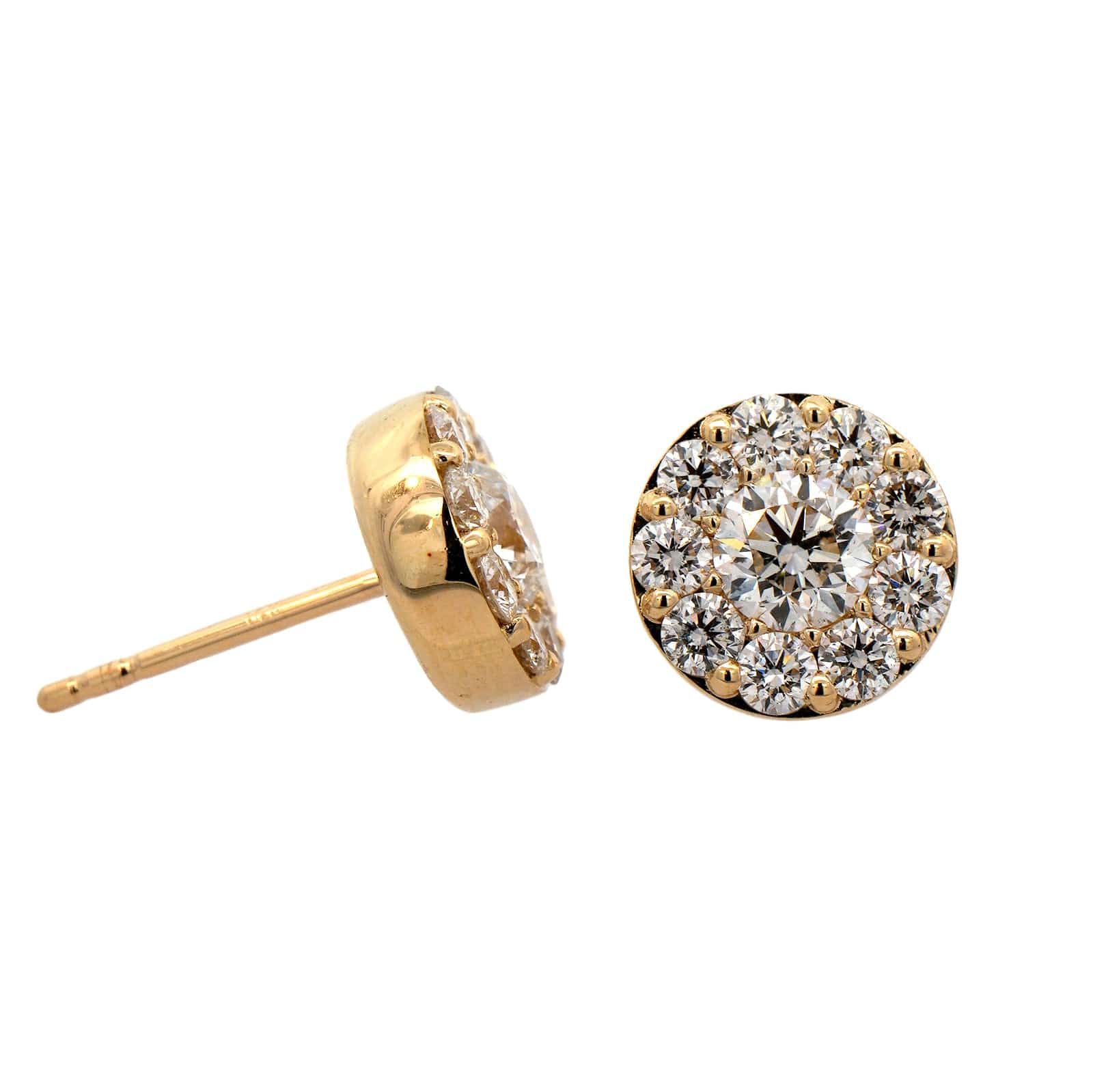 14K Yellow Gold Round Diamond Stud Earrings - Image 3
