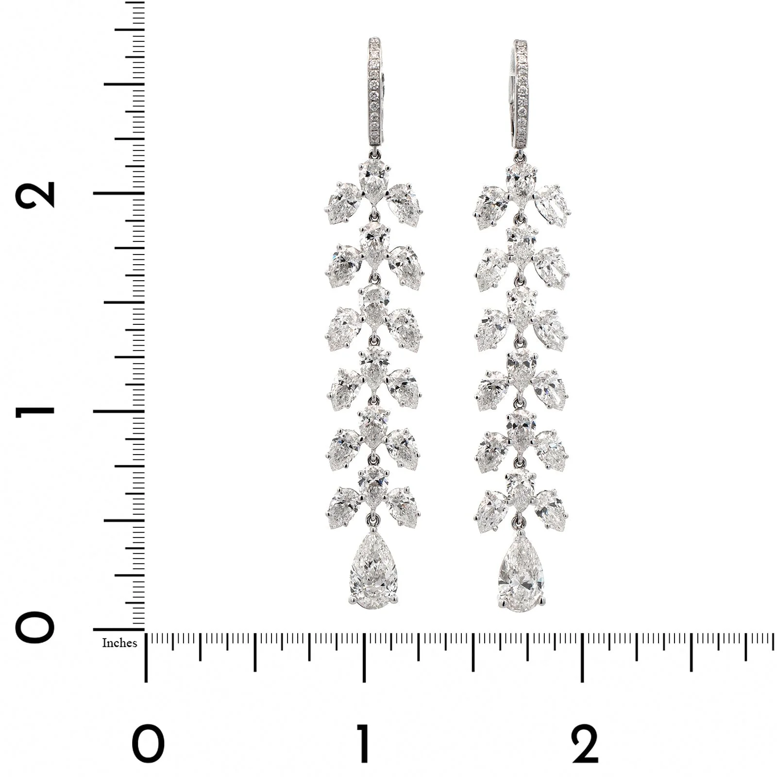 18K White Gold Pear Shaped Diamond Dangle Earrings - Image 2