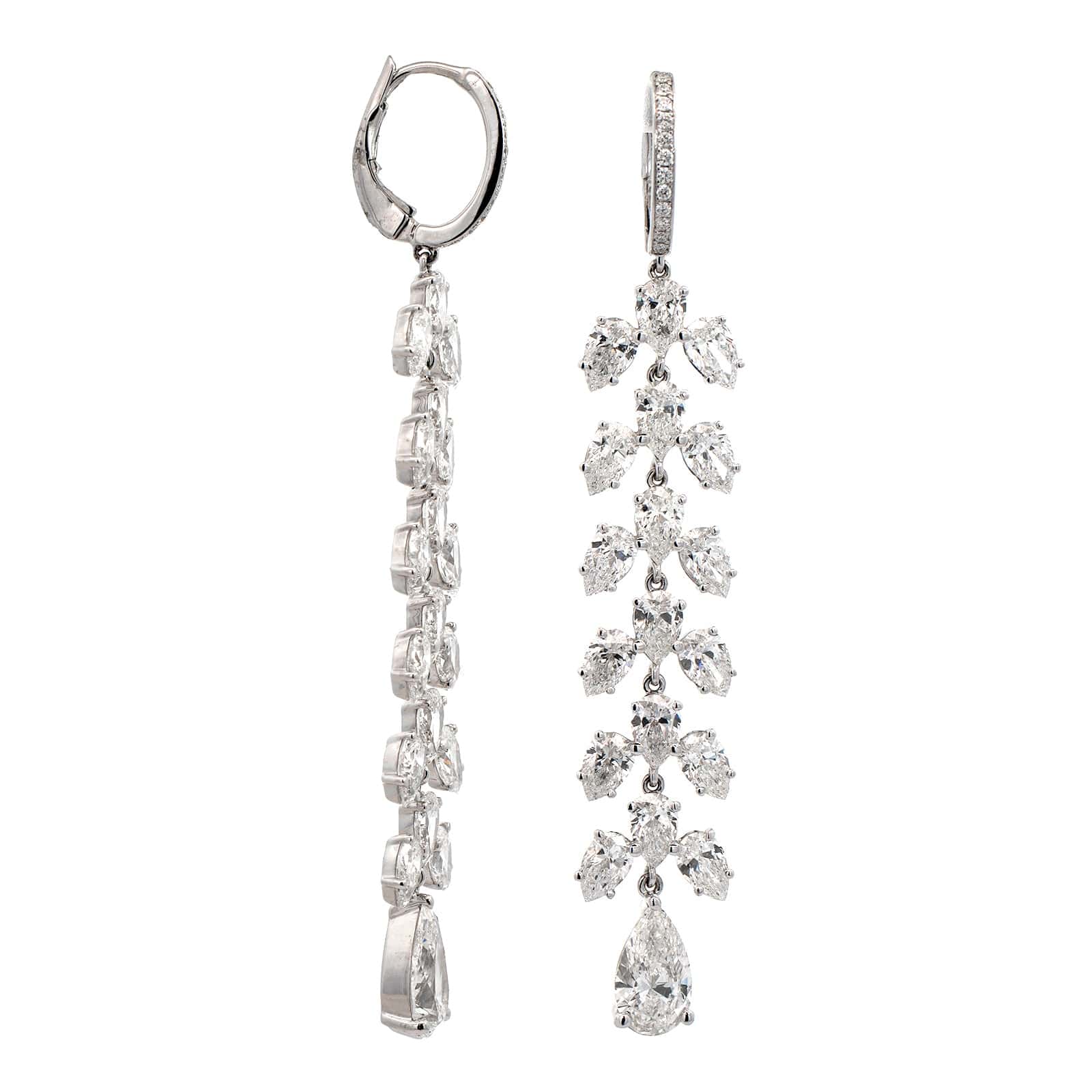 18K White Gold Pear Shaped Diamond Dangle Earrings - Image 3