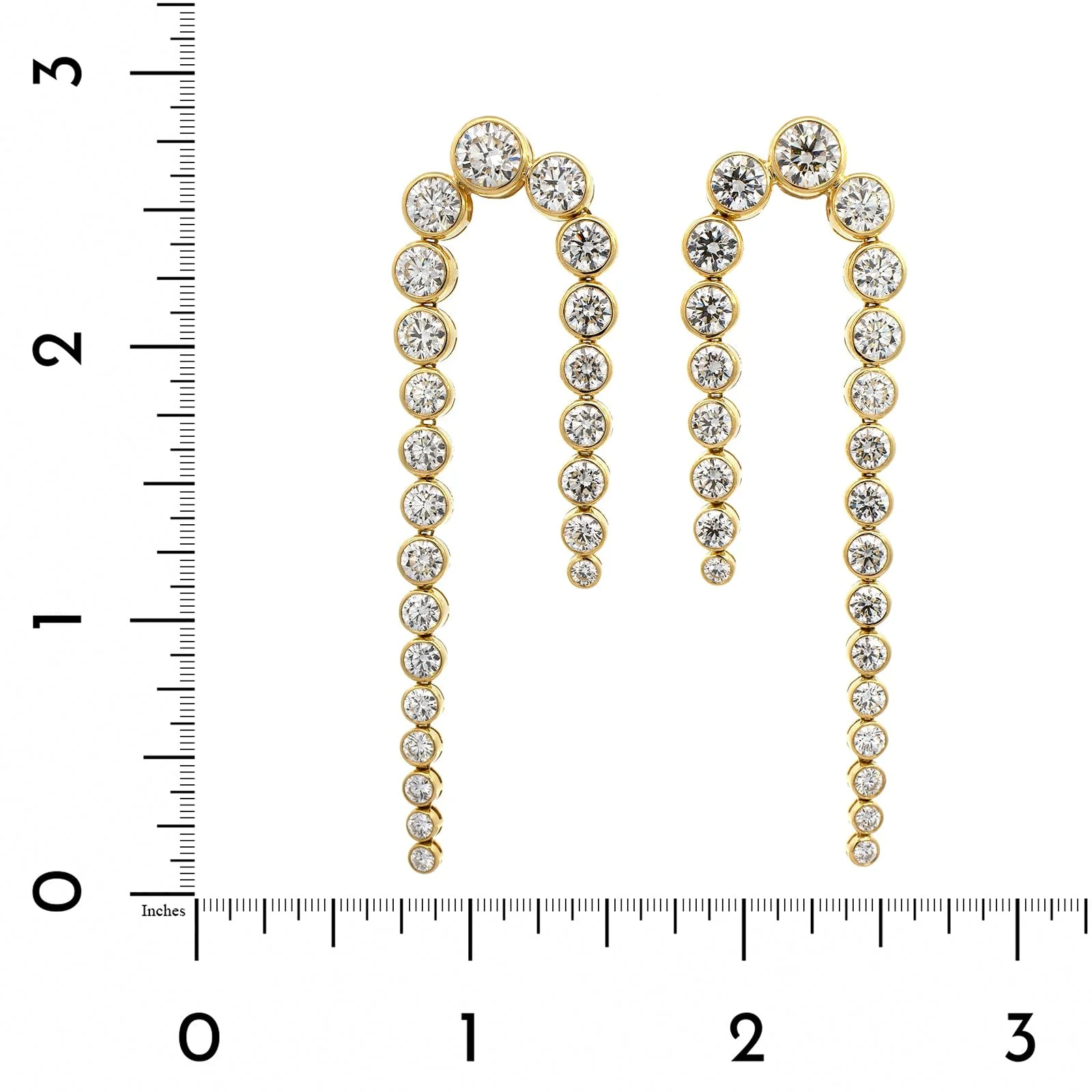 18K Yellow Gold Bezel Set Diamond Dangle Earrings - Image 2