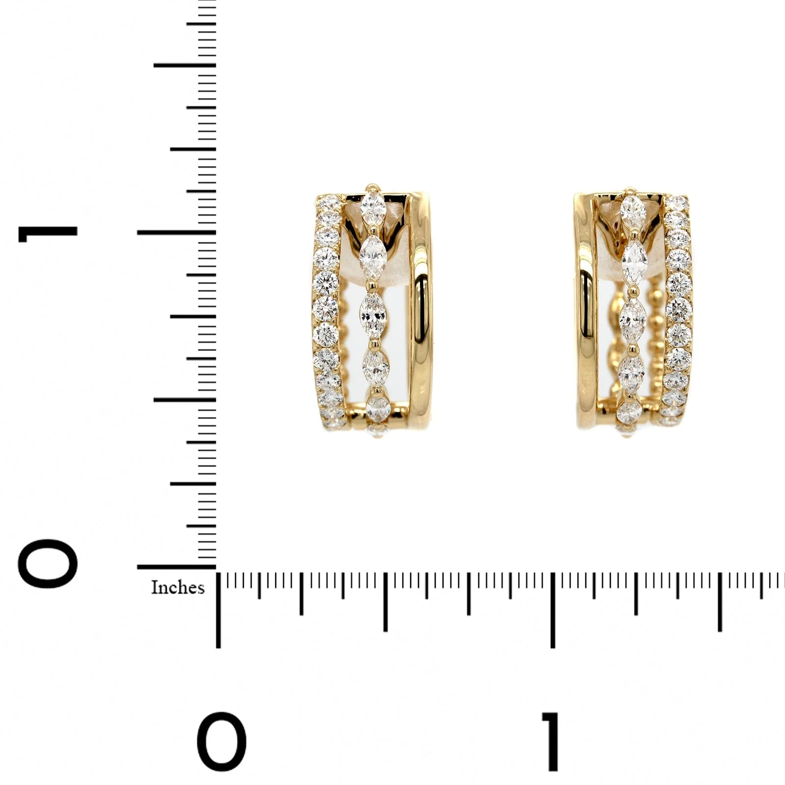 Etho Maria 18K Yellow Gold Marquise Diamond 3 Row Hoop Earrings - Image 2