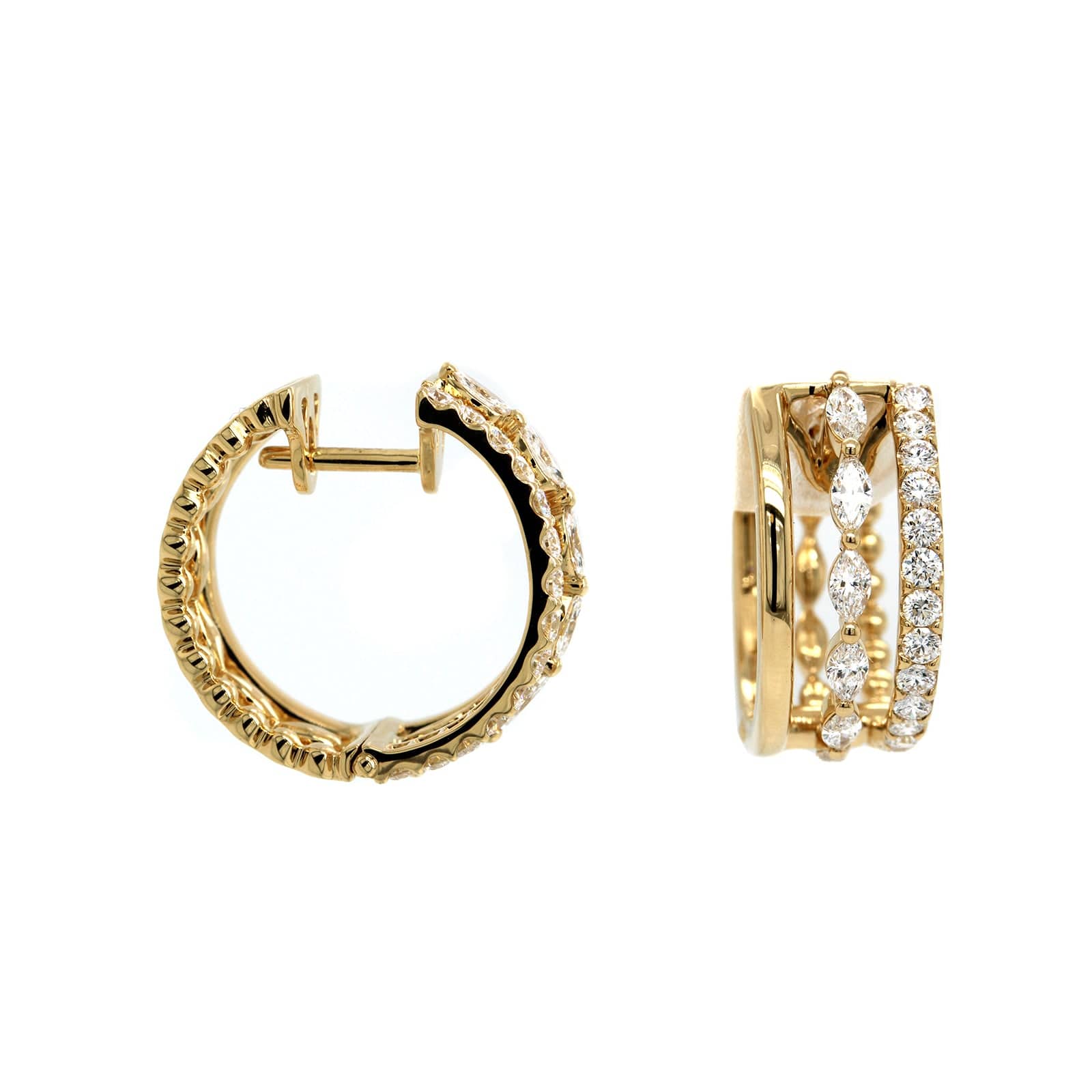 Etho Maria 18K Yellow Gold Marquise Diamond 3 Row Hoop Earrings - Image 3