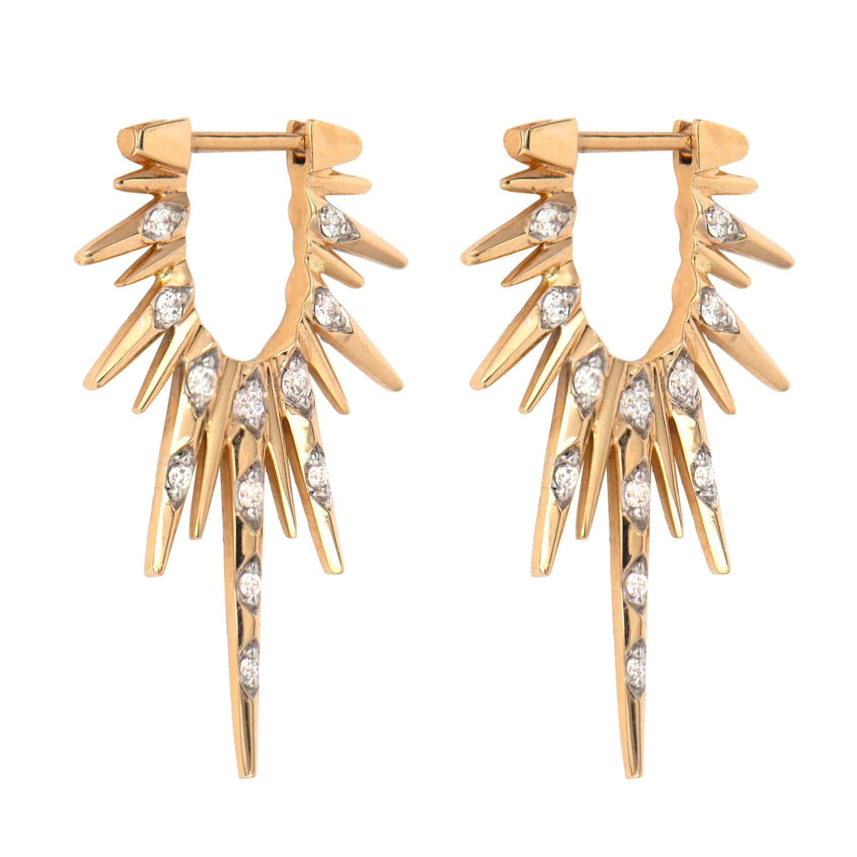 Three Stories 14K Yellow Gold Elongated Love Explosion Diamond Earrings