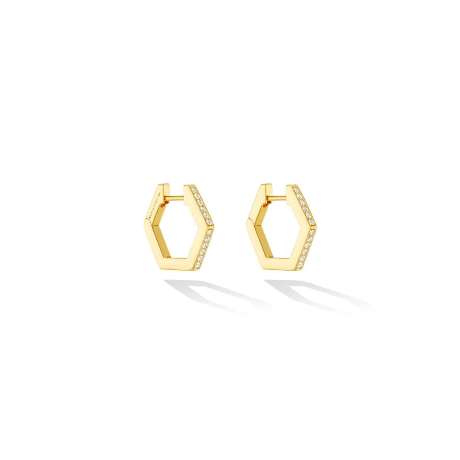 CADAR 18K Yellow Gold Diamond Hexagonal Hoop Earrings
