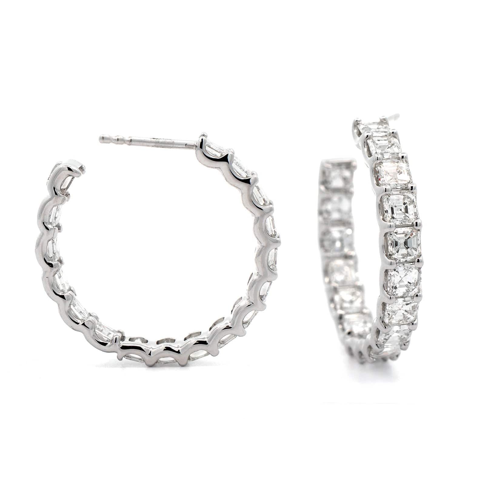 18K White Gold Asscher Cut Diamond Hoop Earrings - Image 3