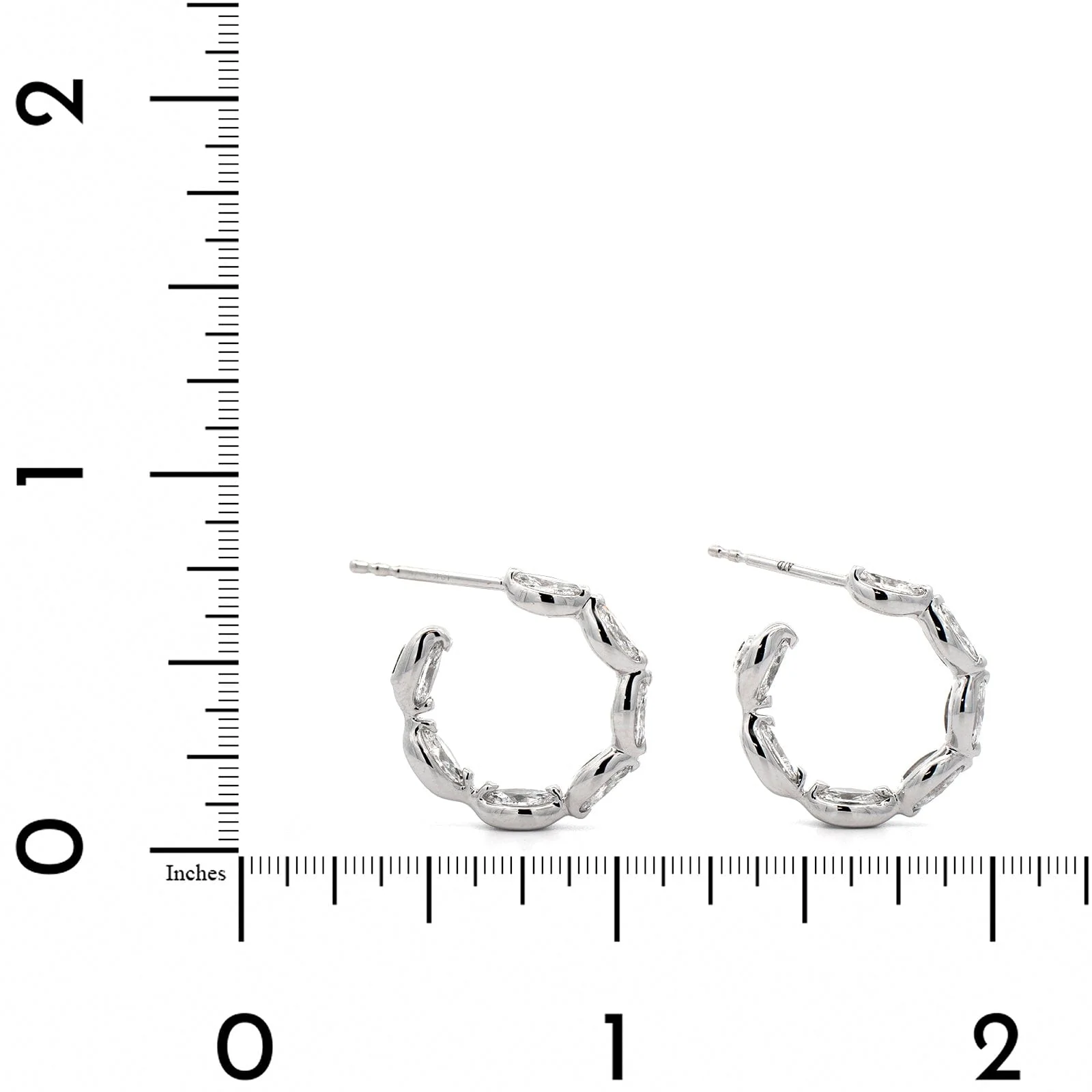 18K White Gold Marquise Cut Diamond Hoop Earrings - Image 2
