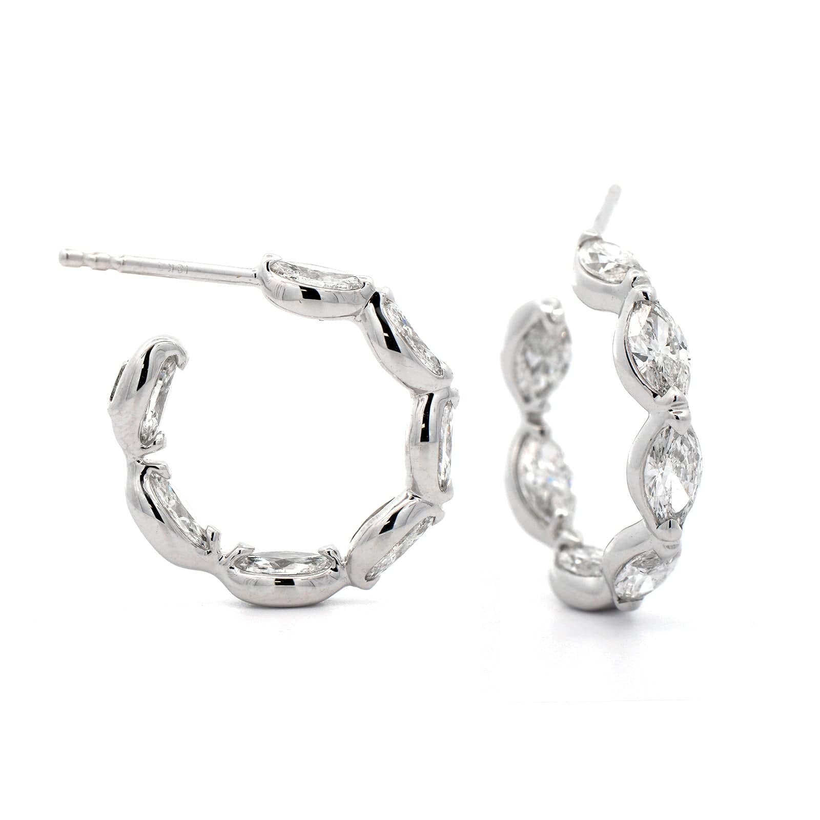 18K White Gold Marquise Cut Diamond Hoop Earrings - Image 3