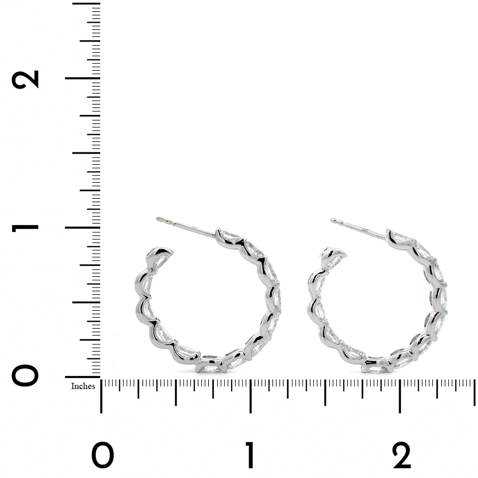 18K White Gold Oval Diamond Hoop Earrings - Image 2