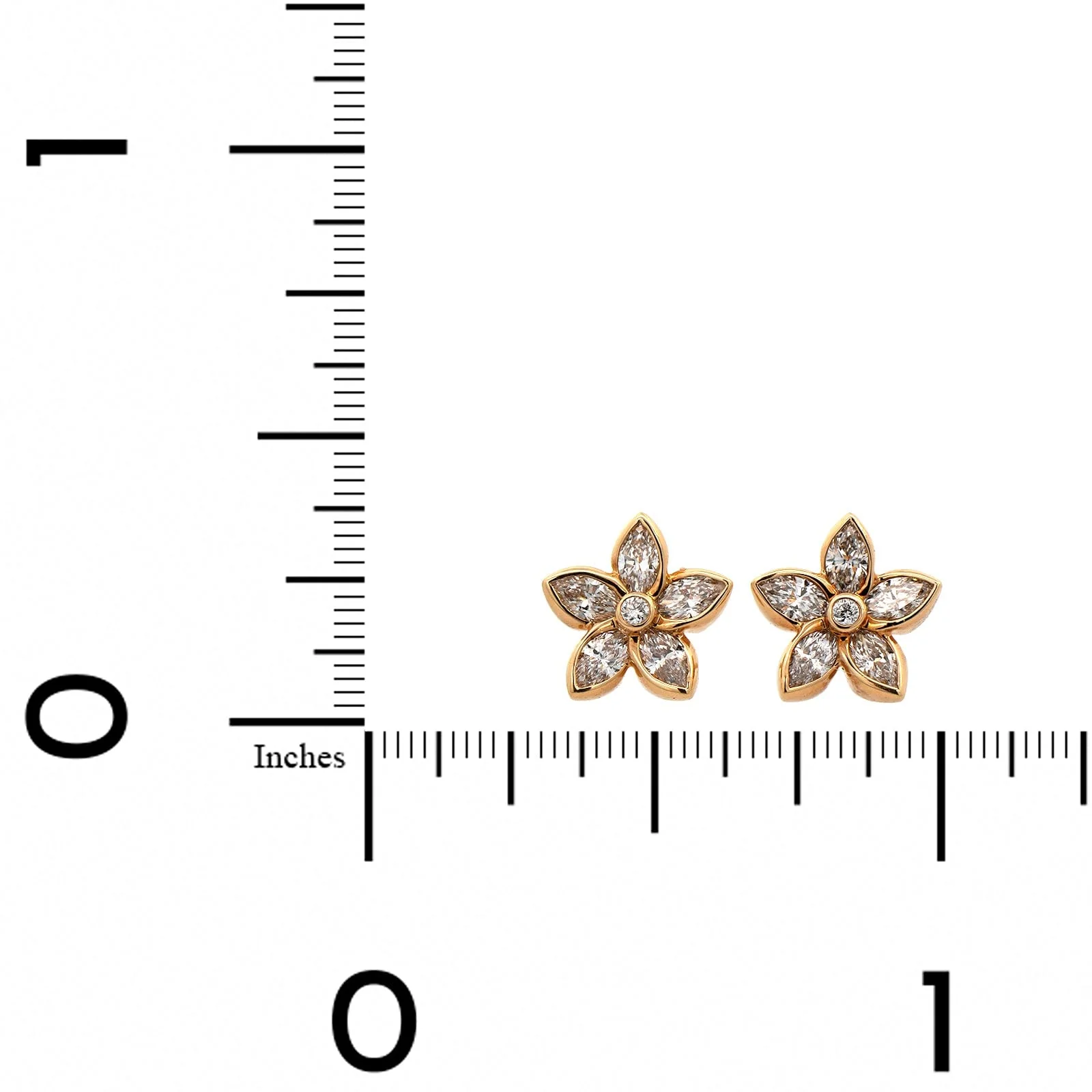 18K Yellow Gold Marquise Diamond Flower Stud Earrings - Image 2