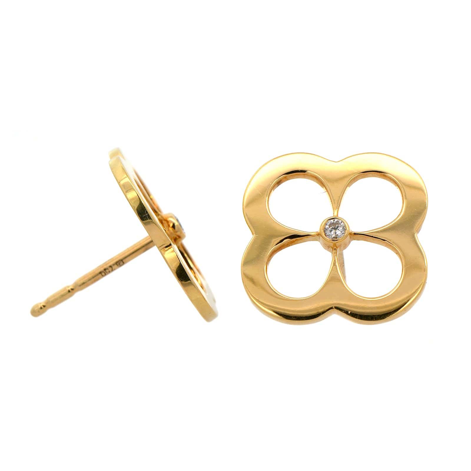 18K Yellow Gold Small Diamond Flower Stud Earrings - Image 3