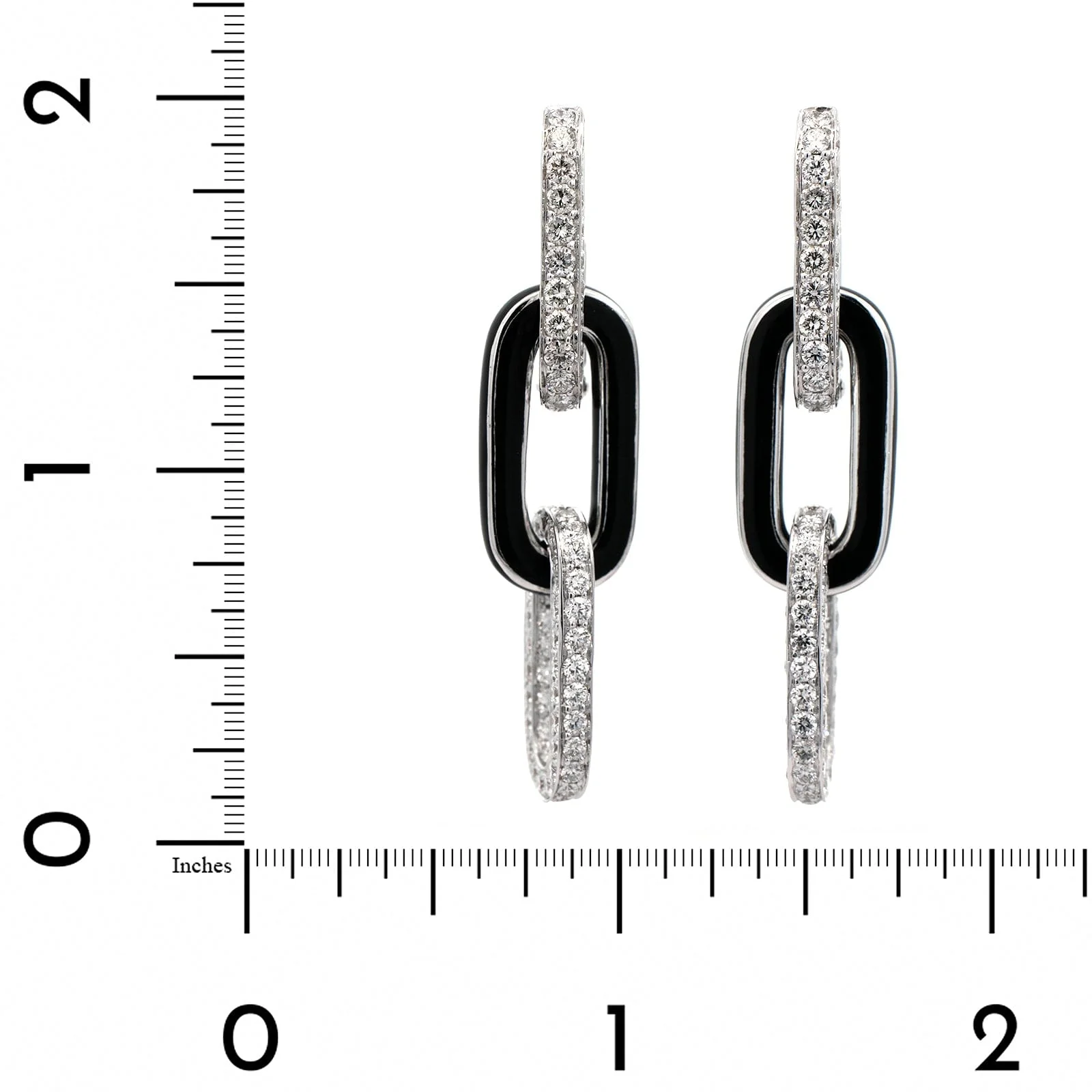 Etho Maria 18K White Gold Pave Diamond and Black Ceramic Link Earrings - Image 2
