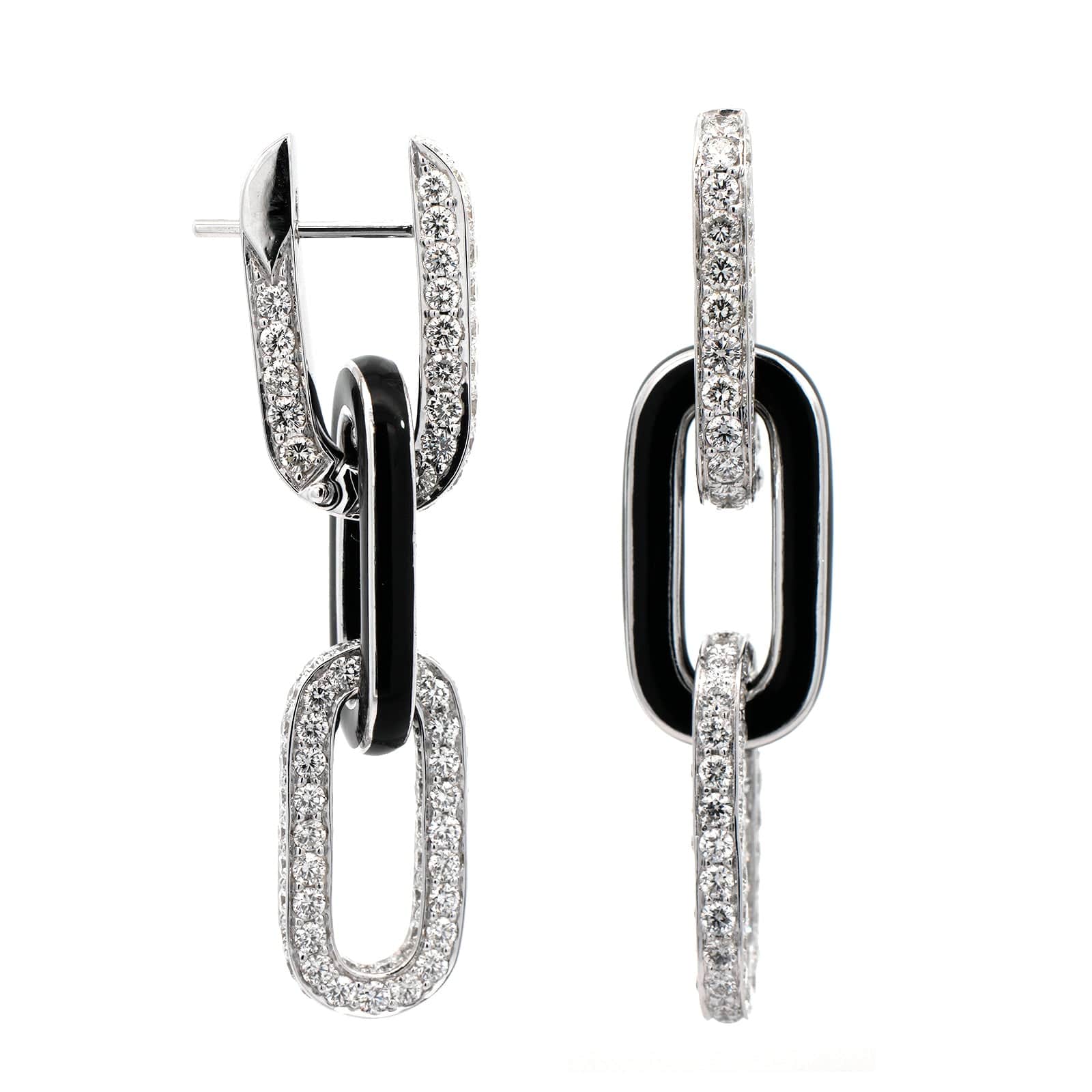 Etho Maria 18K White Gold Pave Diamond and Black Ceramic Link Earrings - Image 3