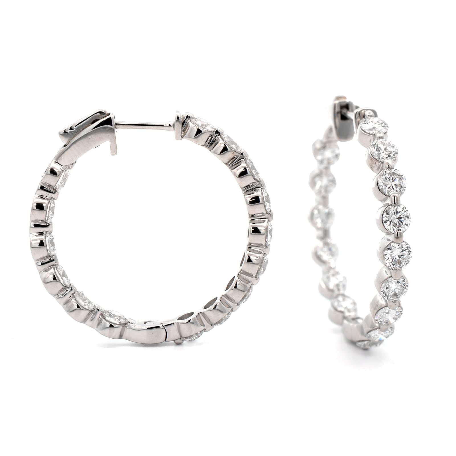 18K White Gold Diamond Hoop Earrings
