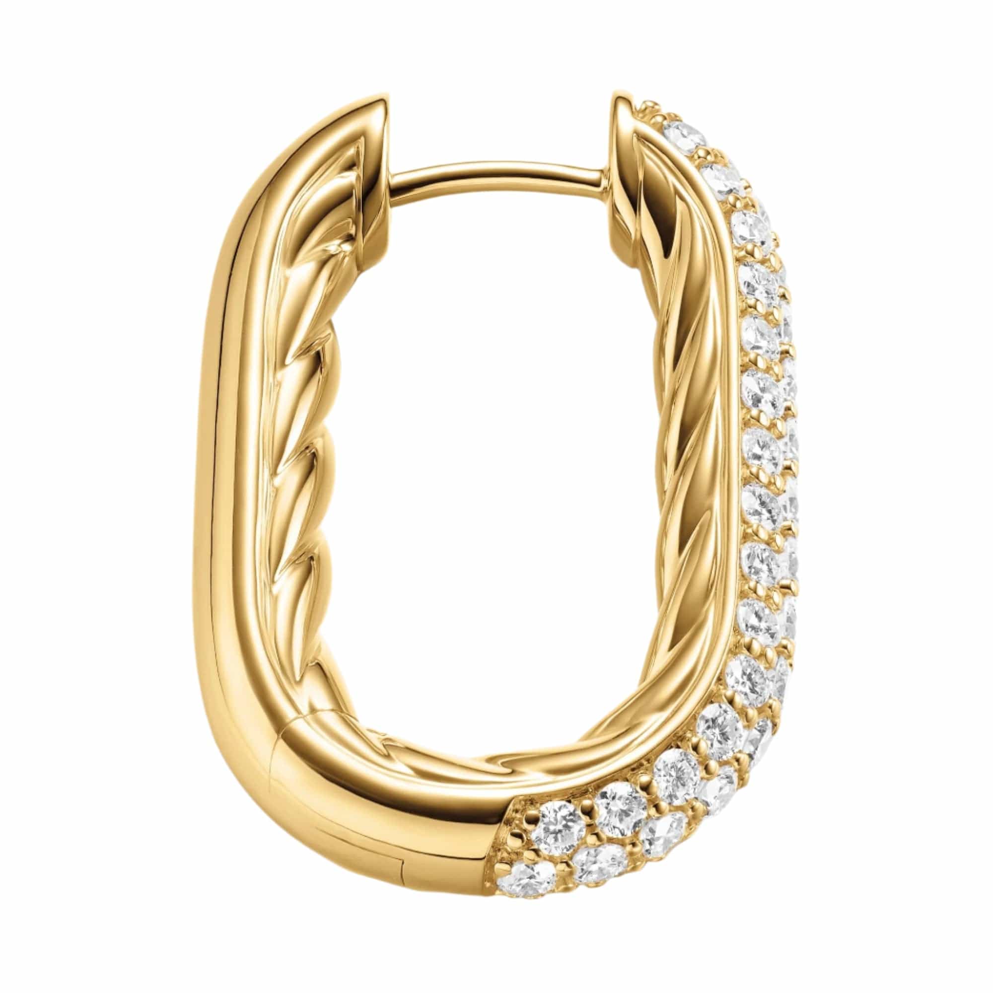 DY Madison® Smooth Hoop Earrings 18K Yellow Gold with Diamonds, 24.3mm - Image 2