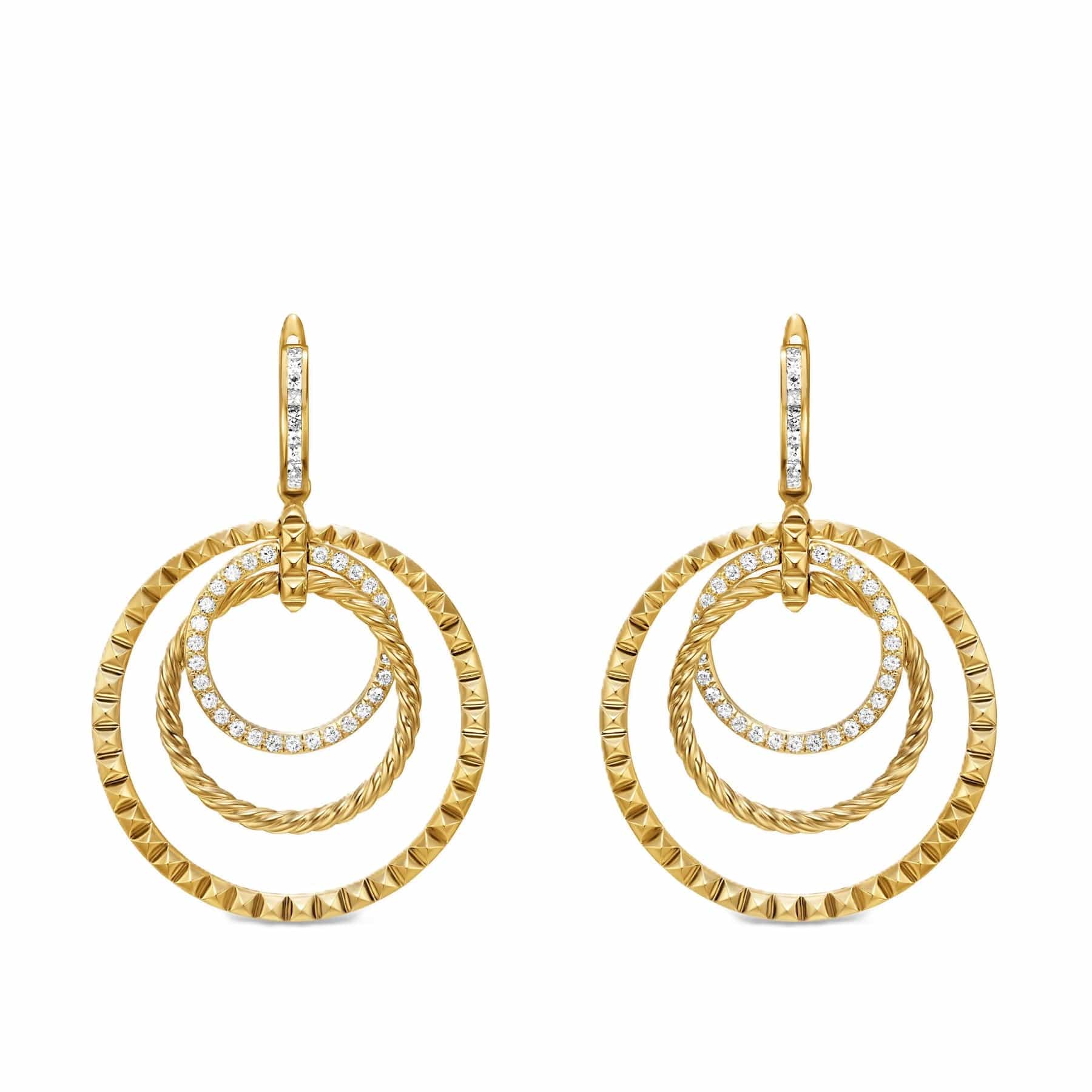 Crossover Trio Drop Earrings 18K Yellow Gold with Diamonds, 35mm