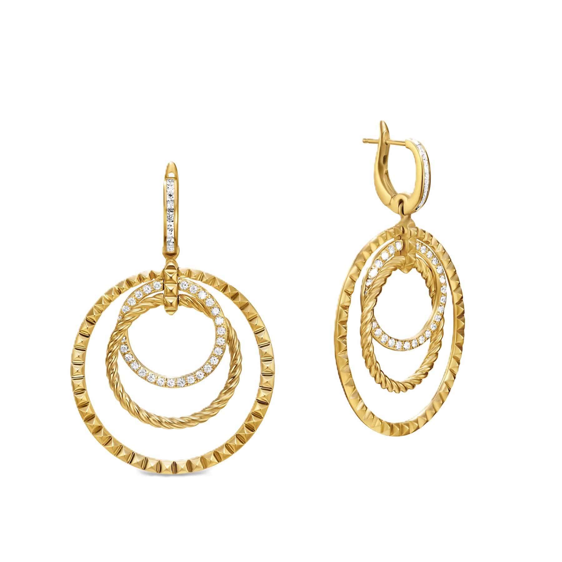 Crossover Trio Drop Earrings 18K Yellow Gold with Diamonds, 35mm - Image 2