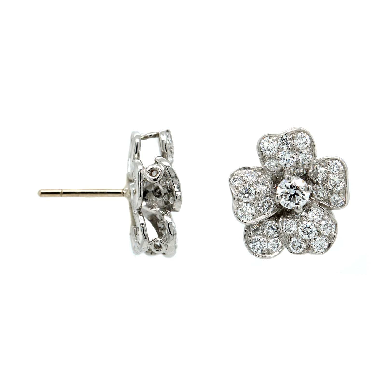 Oscar Heyman Platinum Pave Diamond Flower Stud Earrings
