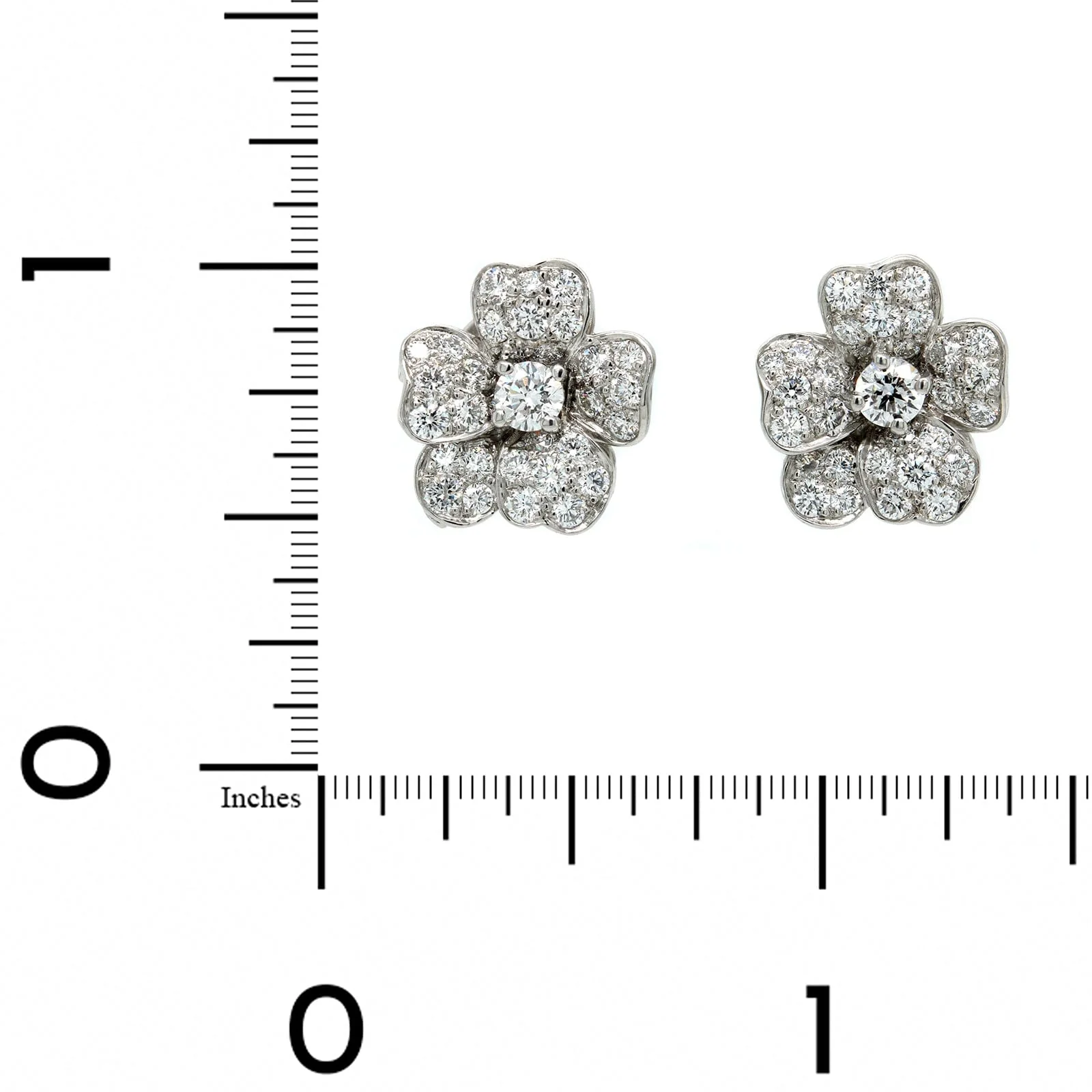 Oscar Heyman Platinum Pave Diamond Flower Stud Earrings - Image 2