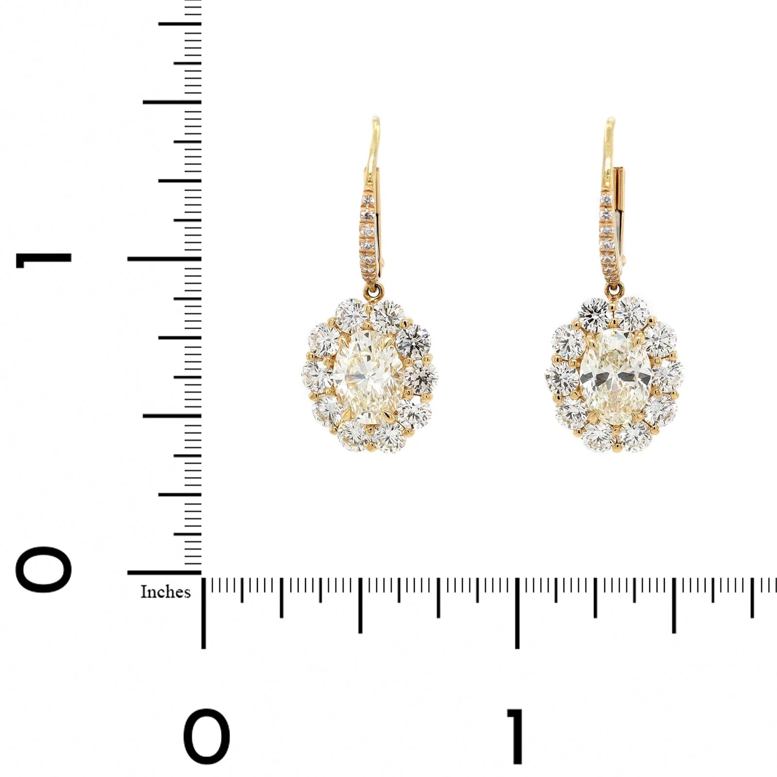 18K Yellow Gold Oval Diamond Drop Earrings - Image 2