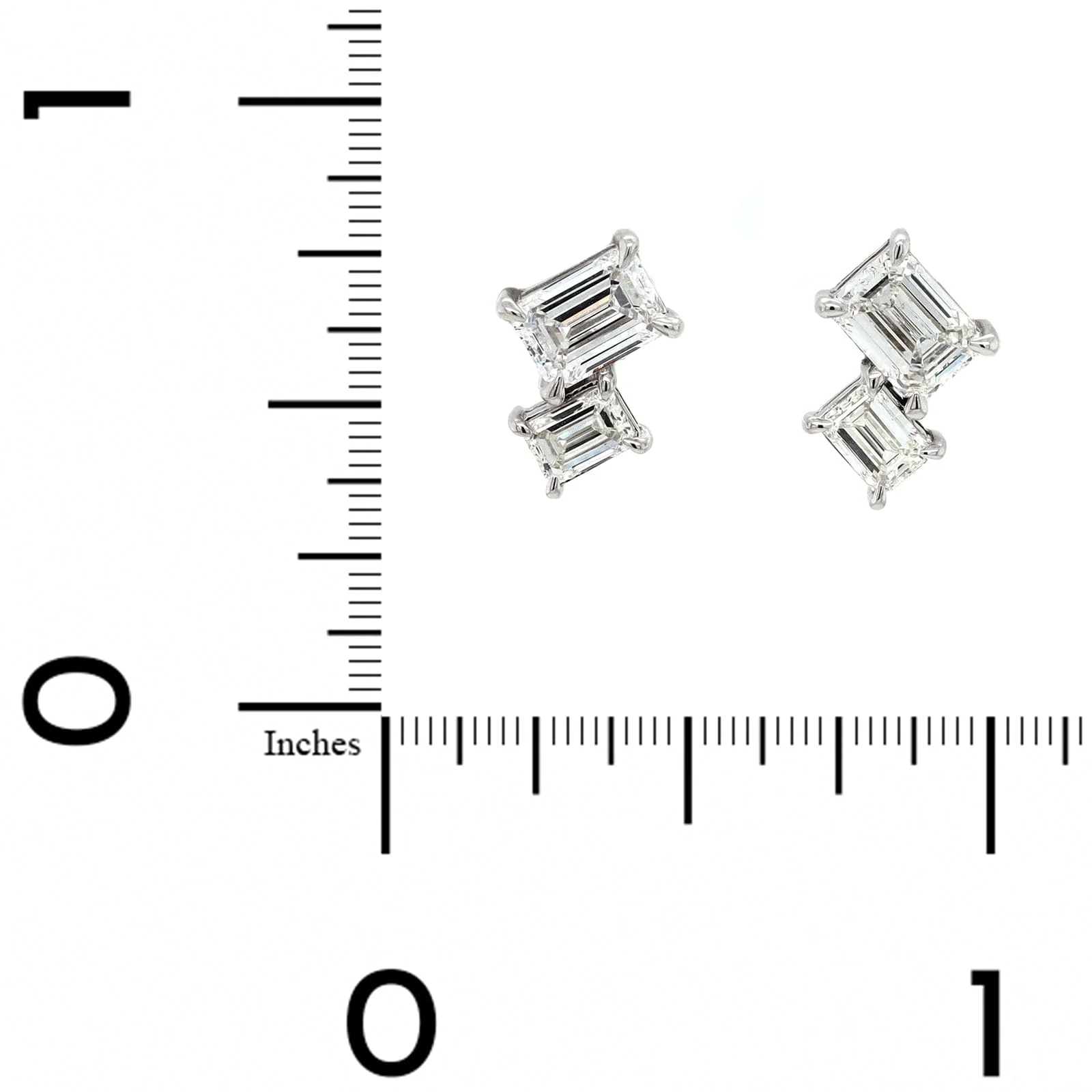 18K White Gold 2 Stone Emerald Cut Diamond Stud Earrings - Image 2