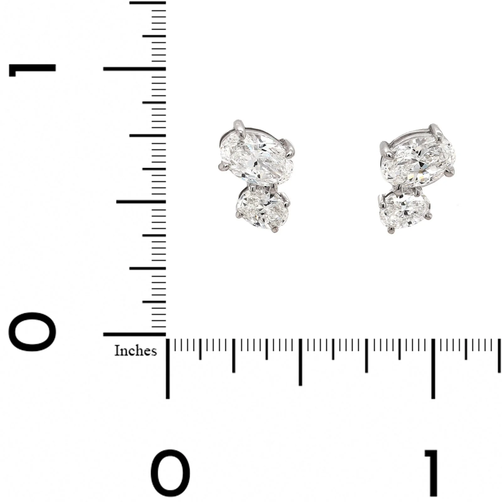 18K White Gold 2 Stone Oval Diamond Stud Earrings - Image 2