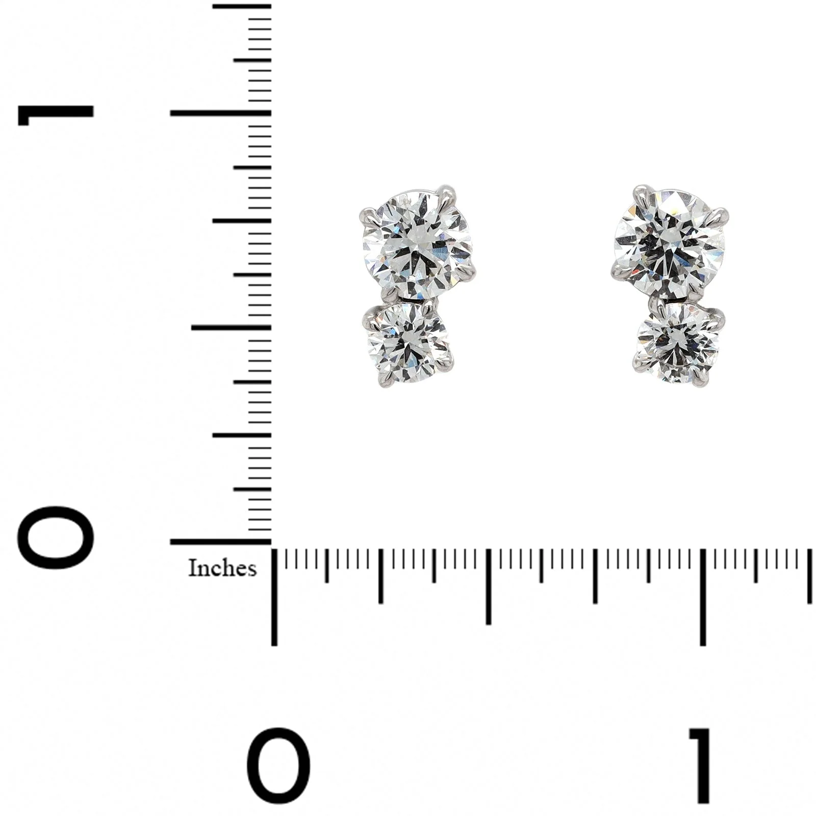 18K White Gold 2CTW 2 Stone Round Diamond Stud Earrings - Image 2
