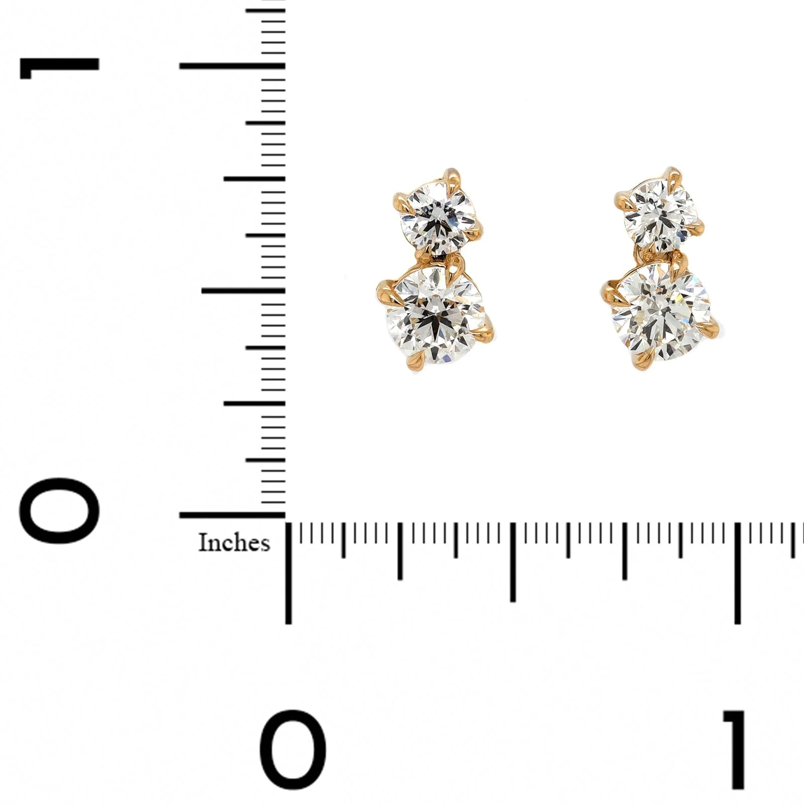 18K Yellow Gold 2 Stone Round Diamond Stud Earrings - Image 2