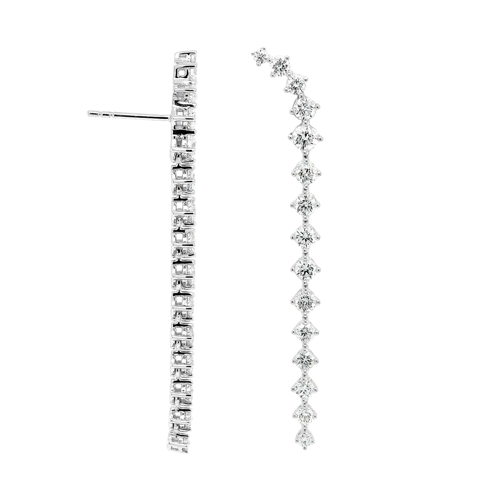 18K White Gold Diamond Climber Dangle Earrings - Image 3