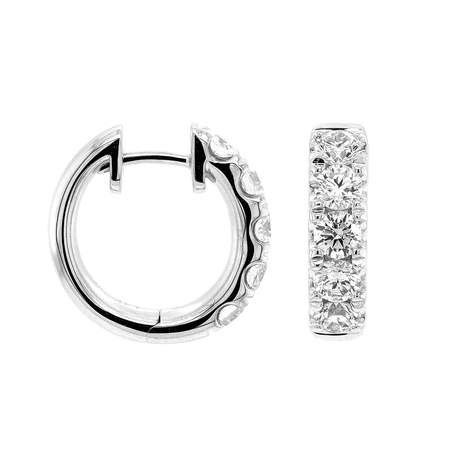 14K White Gold Diamond Huggie Earrings - Image 3