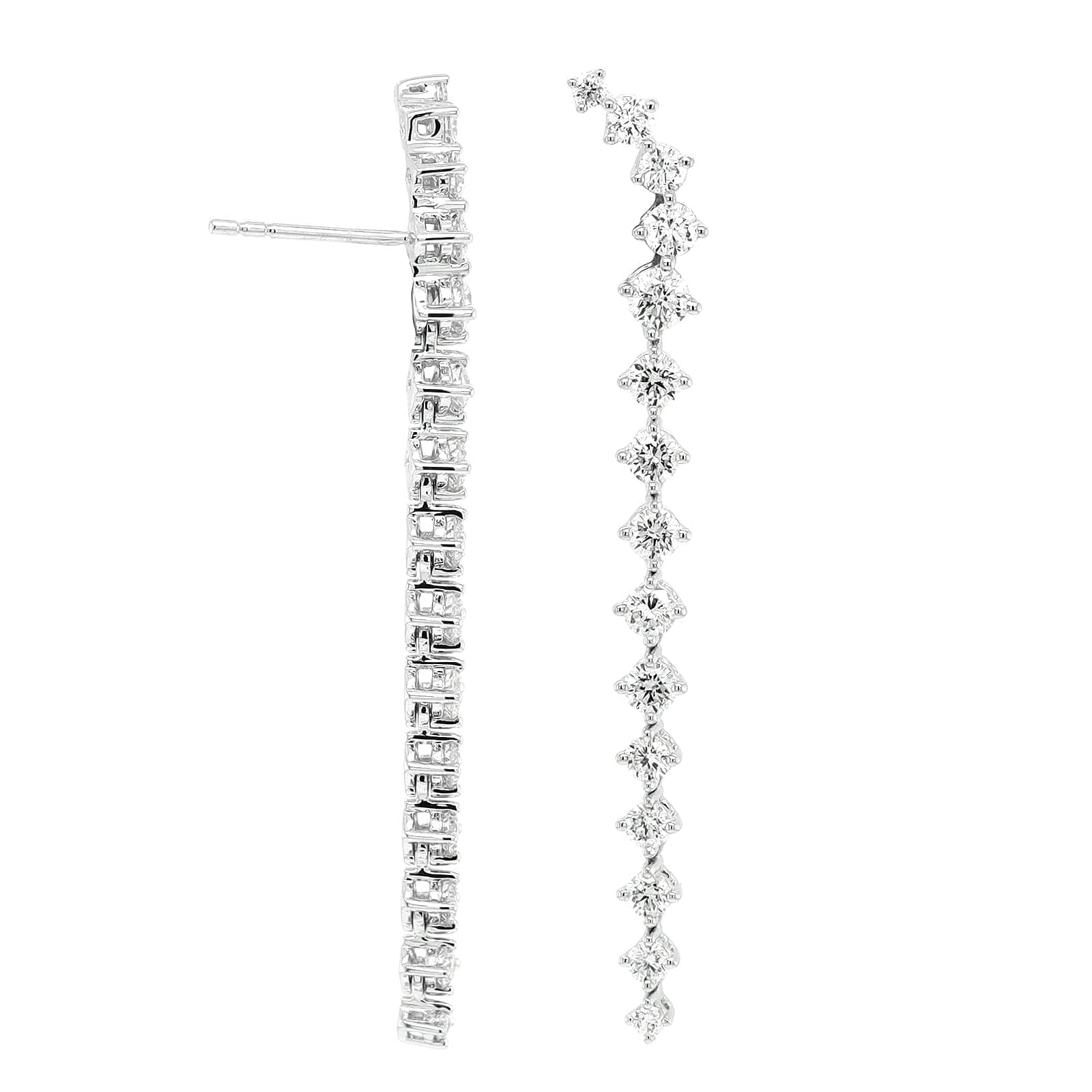 14K White Gold Diamond Climber Dangle Earrings - Image 3