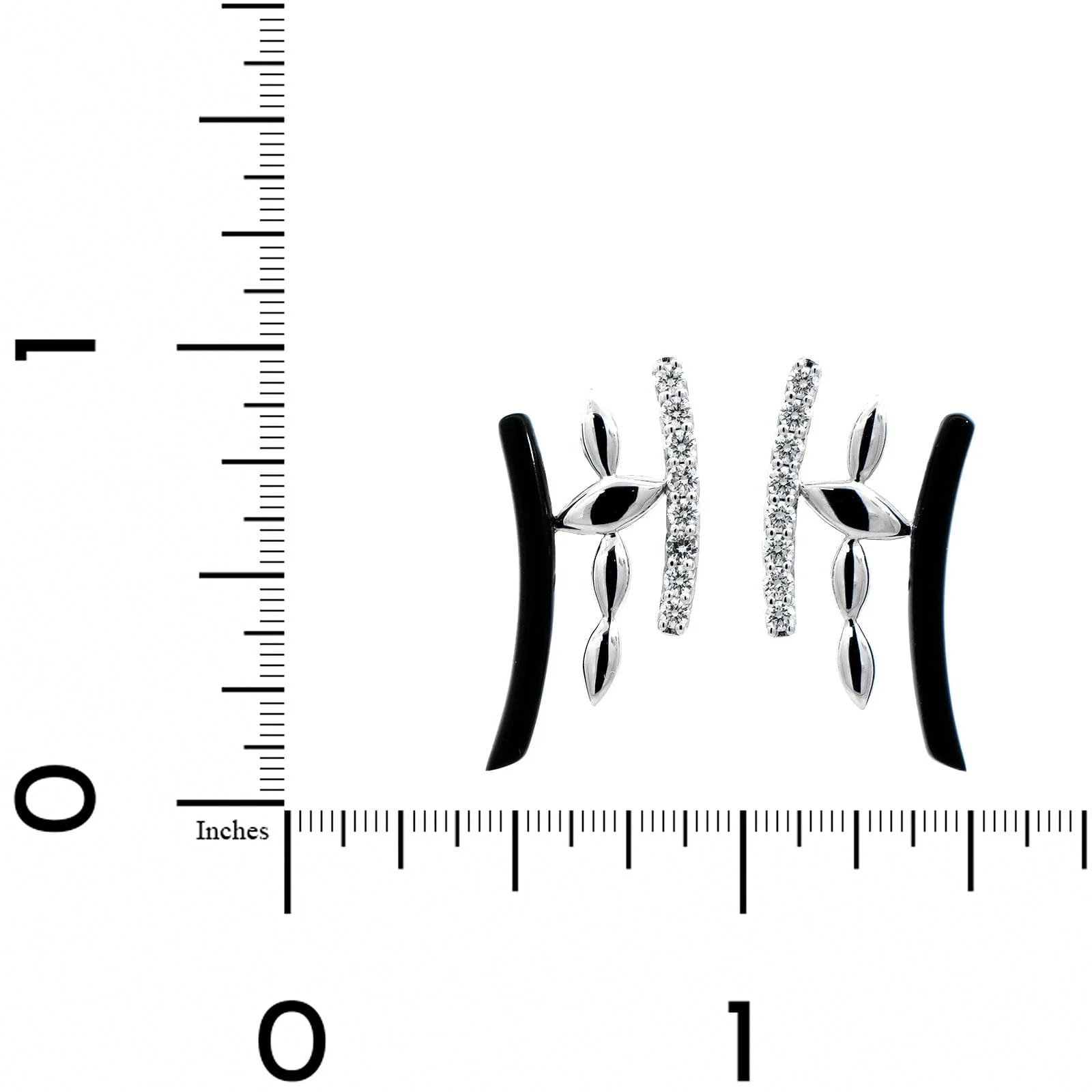 Etho Maria 18K White Gold 3 Row Black Ceramic and Diamond Earrings - Image 2