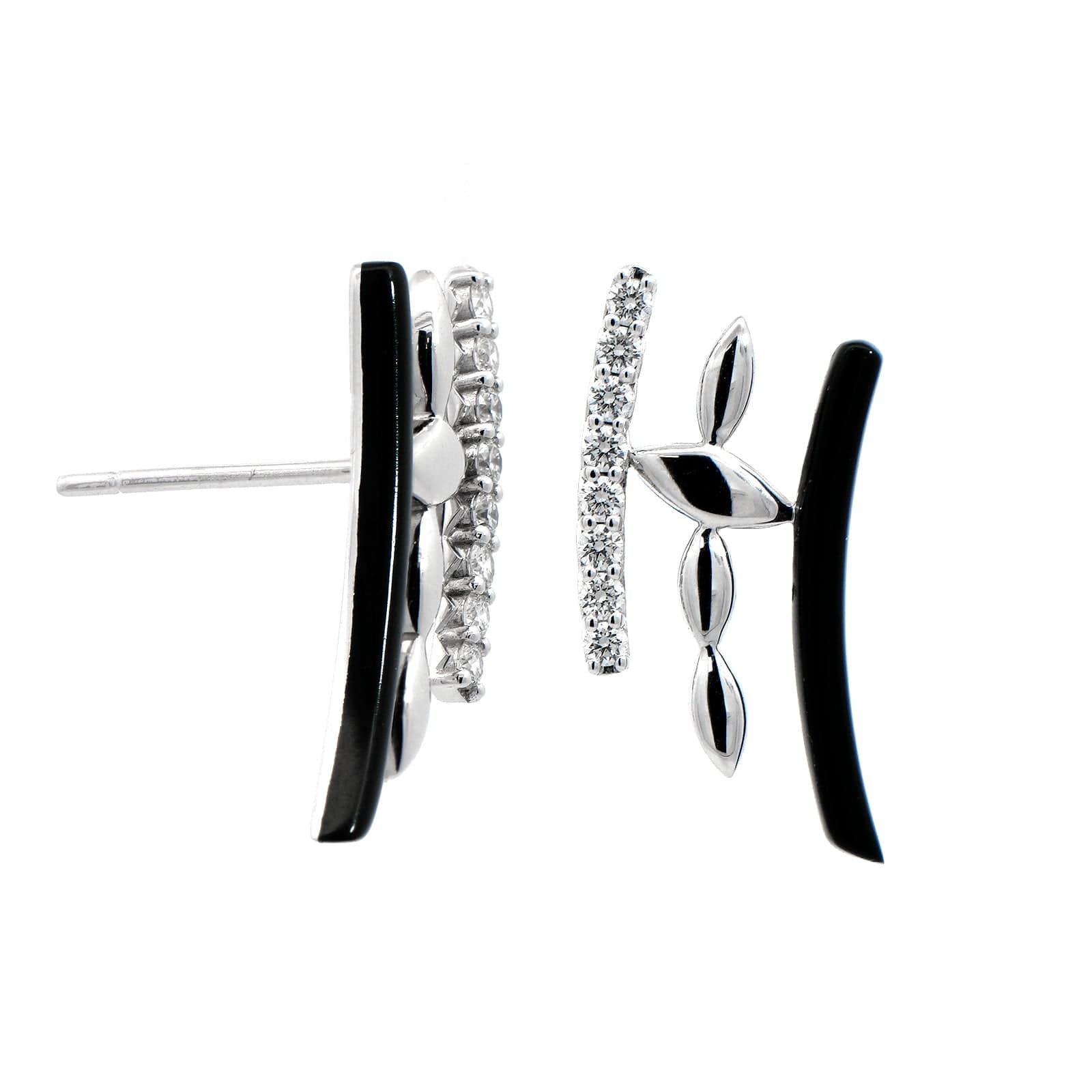 Etho Maria 18K White Gold 3 Row Black Ceramic and Diamond Earrings - Image 3