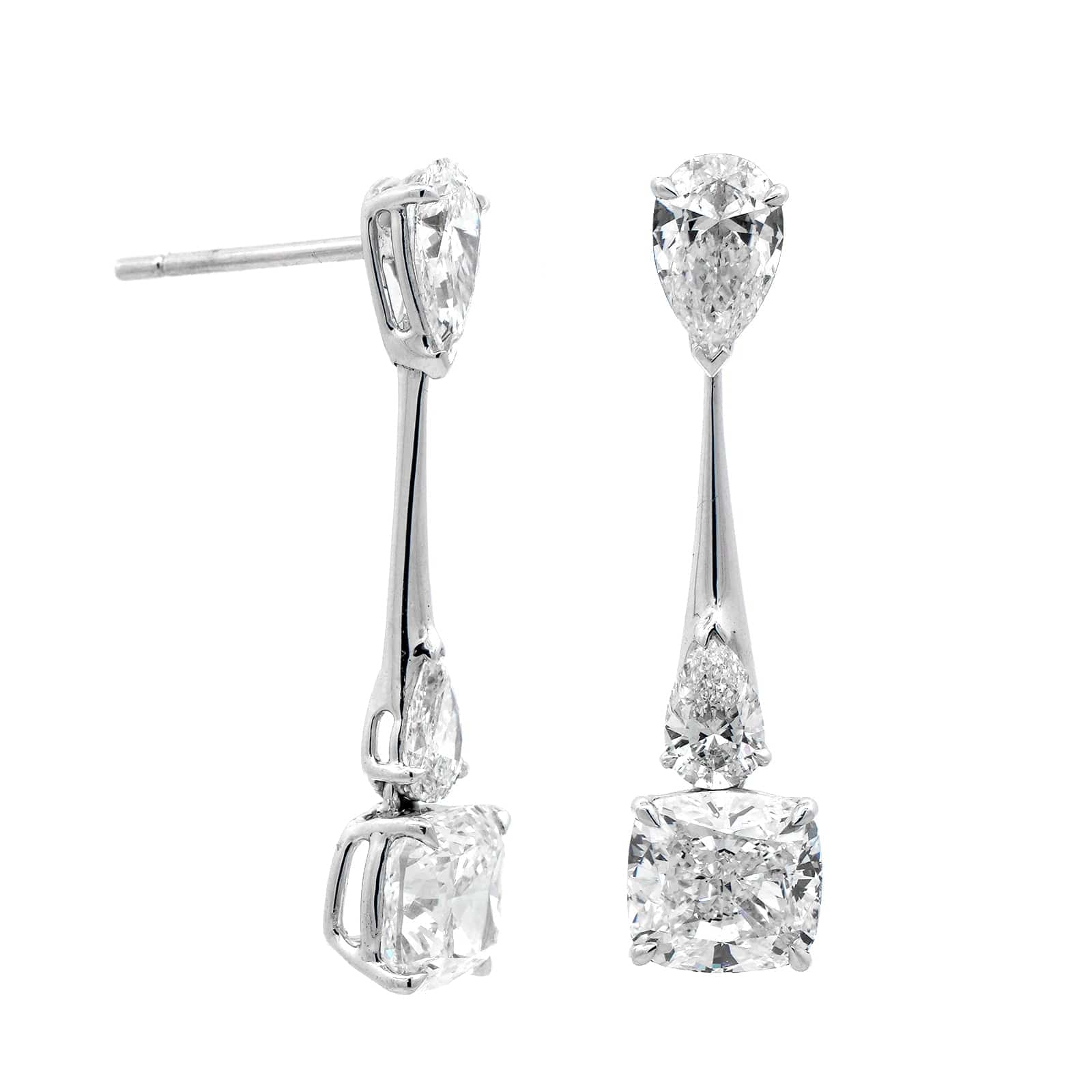 Etho Maria 18K White Gold Cushion Cut and Pear Shaped Diamond Drop Earrings