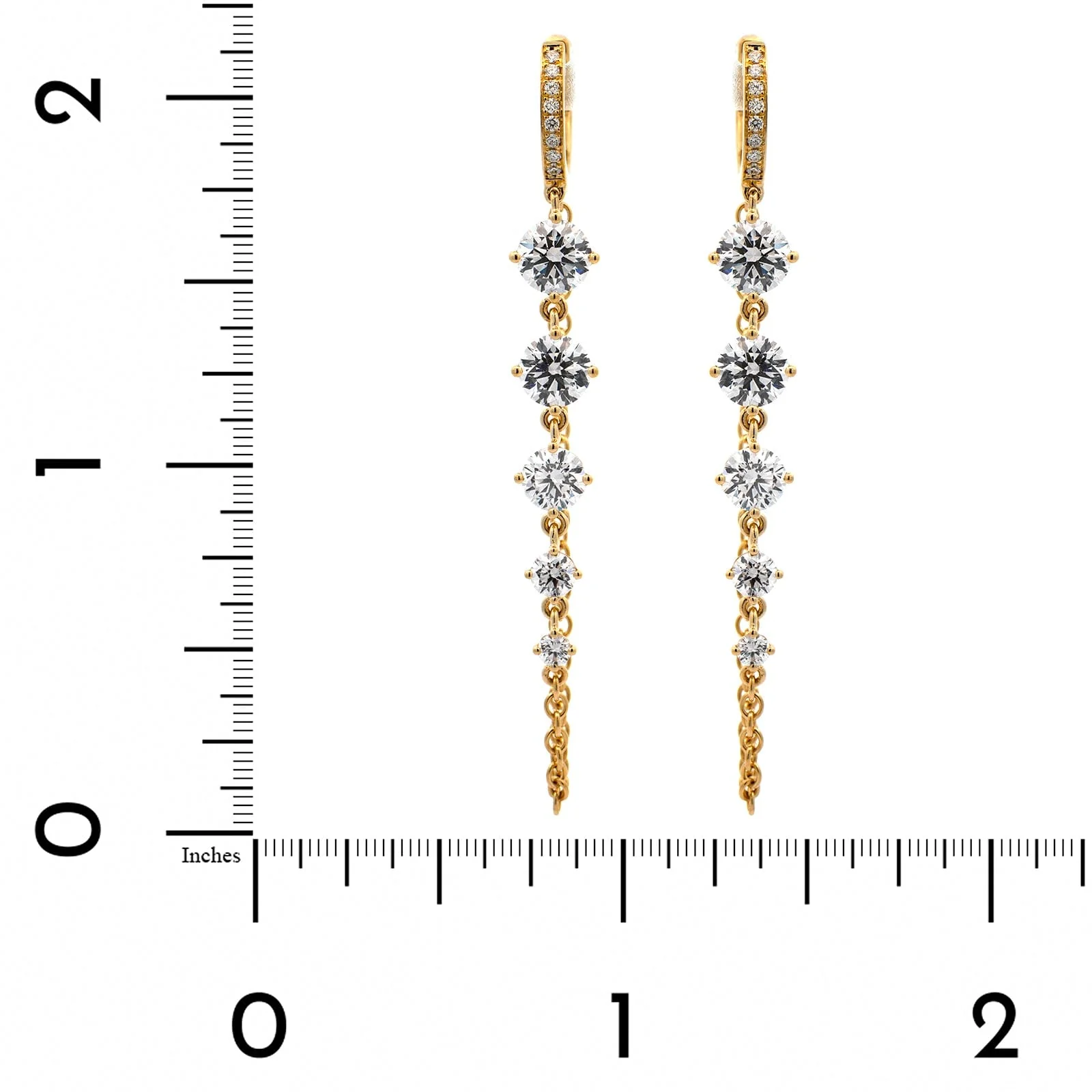 18K Yellow Gold Diamond Huggie Chain Earrings - Image 2