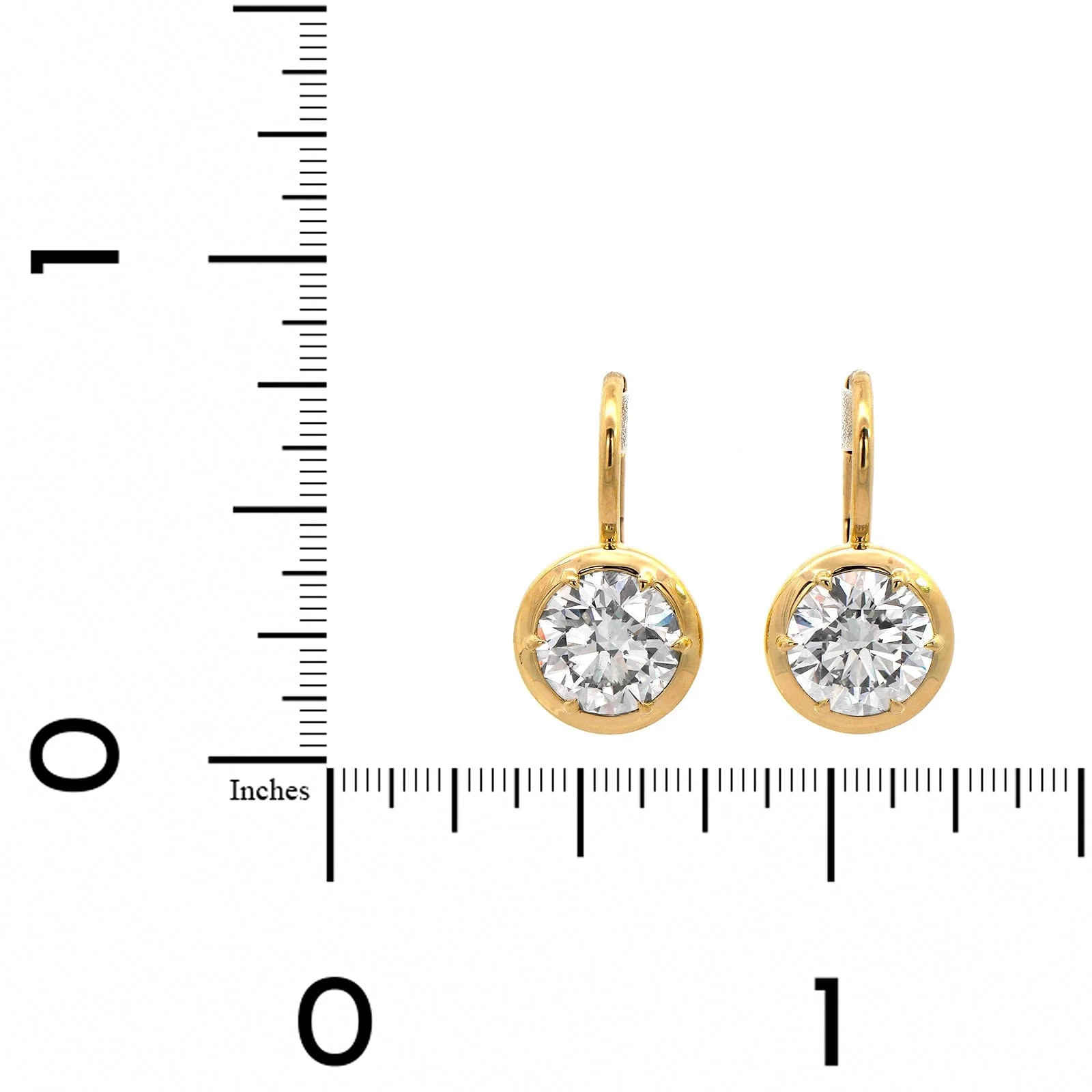 18K Yellow Gold Round Diamond Dangle Earrings - Image 2