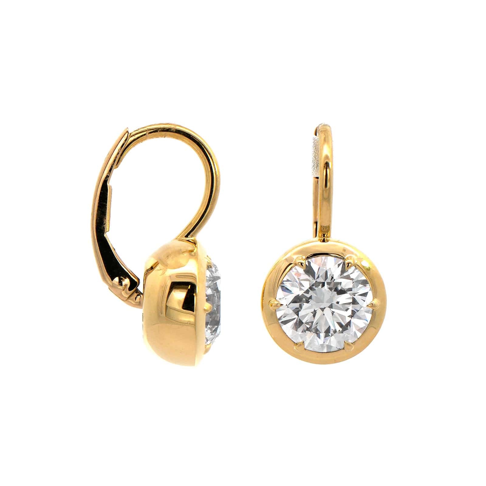 18K Yellow Gold Round Diamond Dangle Earrings - Image 3